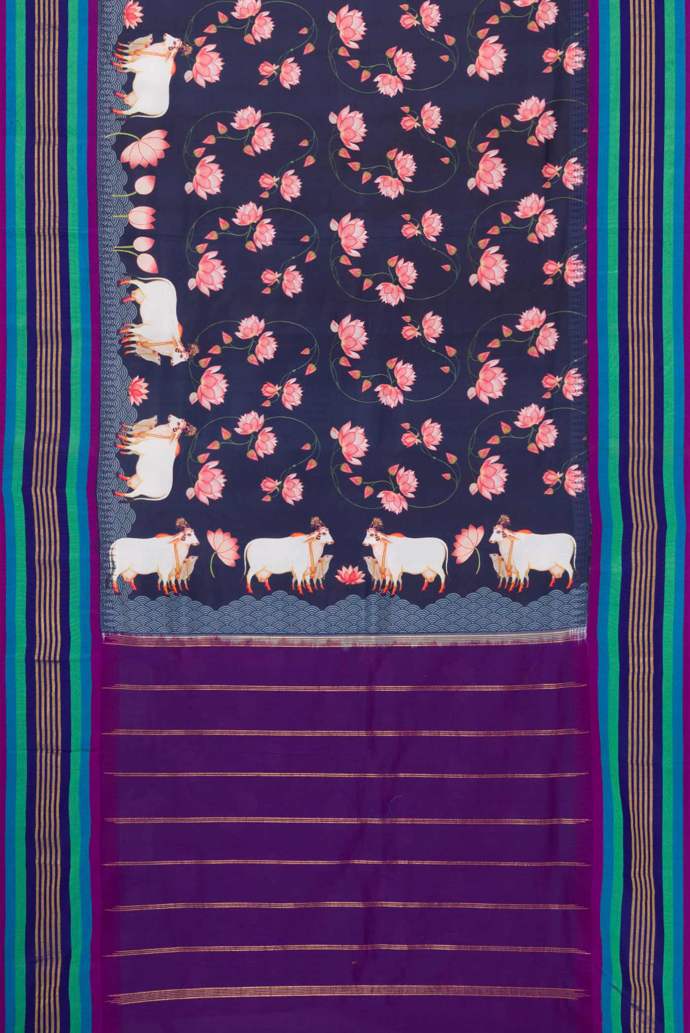 Navy Blue Dual Tone Kanchipuram Silk Saree - Image 6