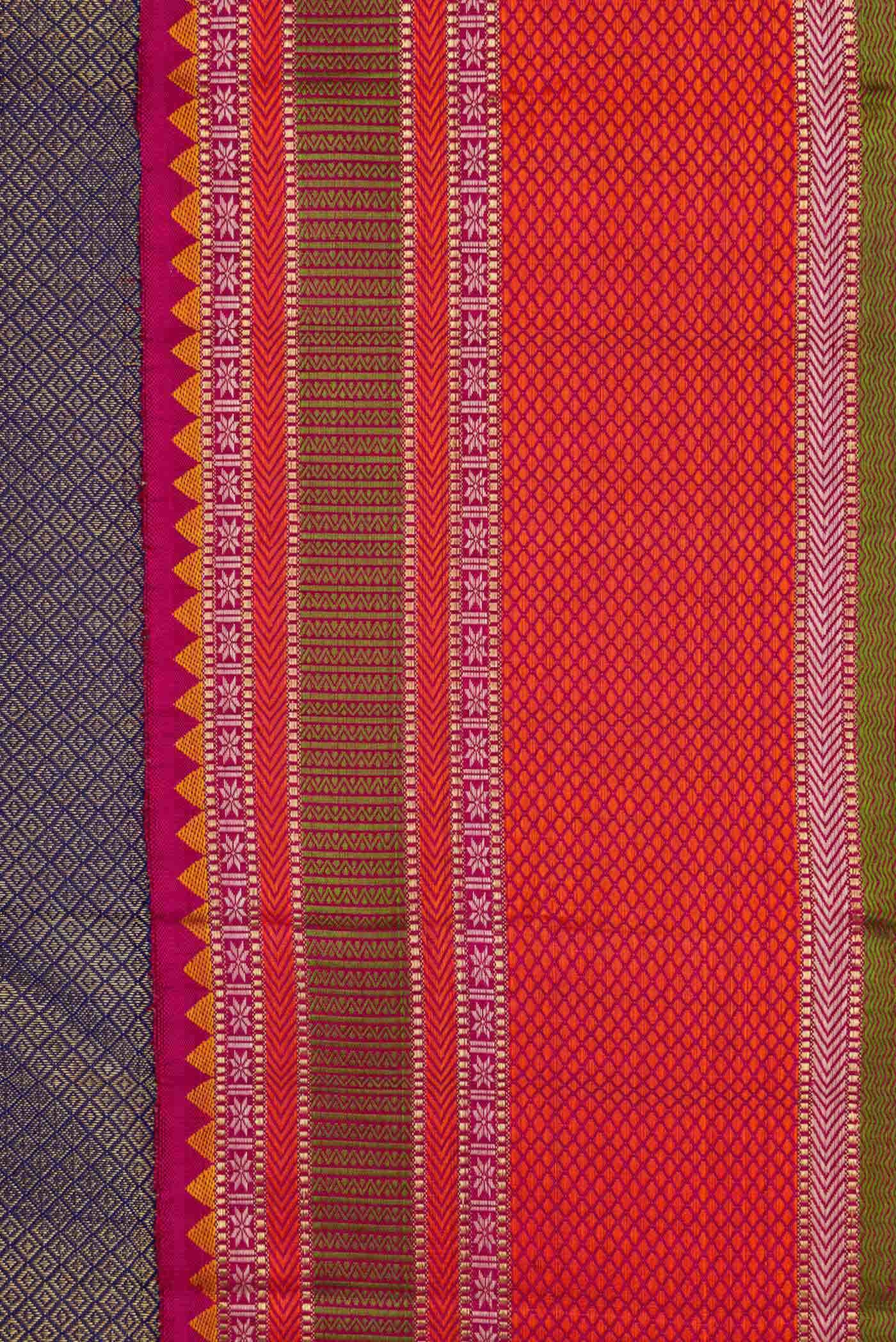 Pure Silk Pure Zari Navy Blue Dual Tone Kanjivaram Saree - Image 6