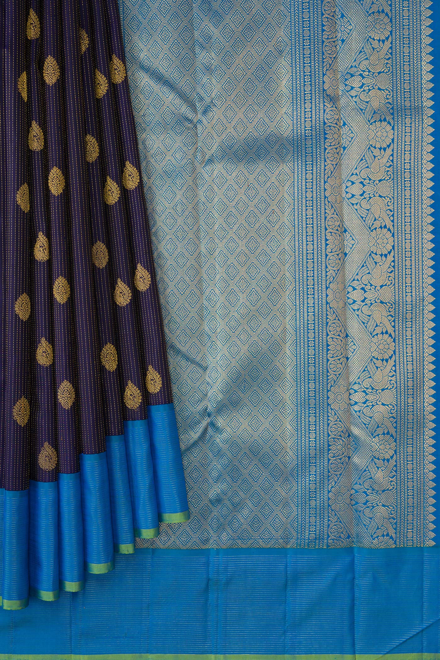 Navy Blue Kanjivaram Silk Saree - Image 4