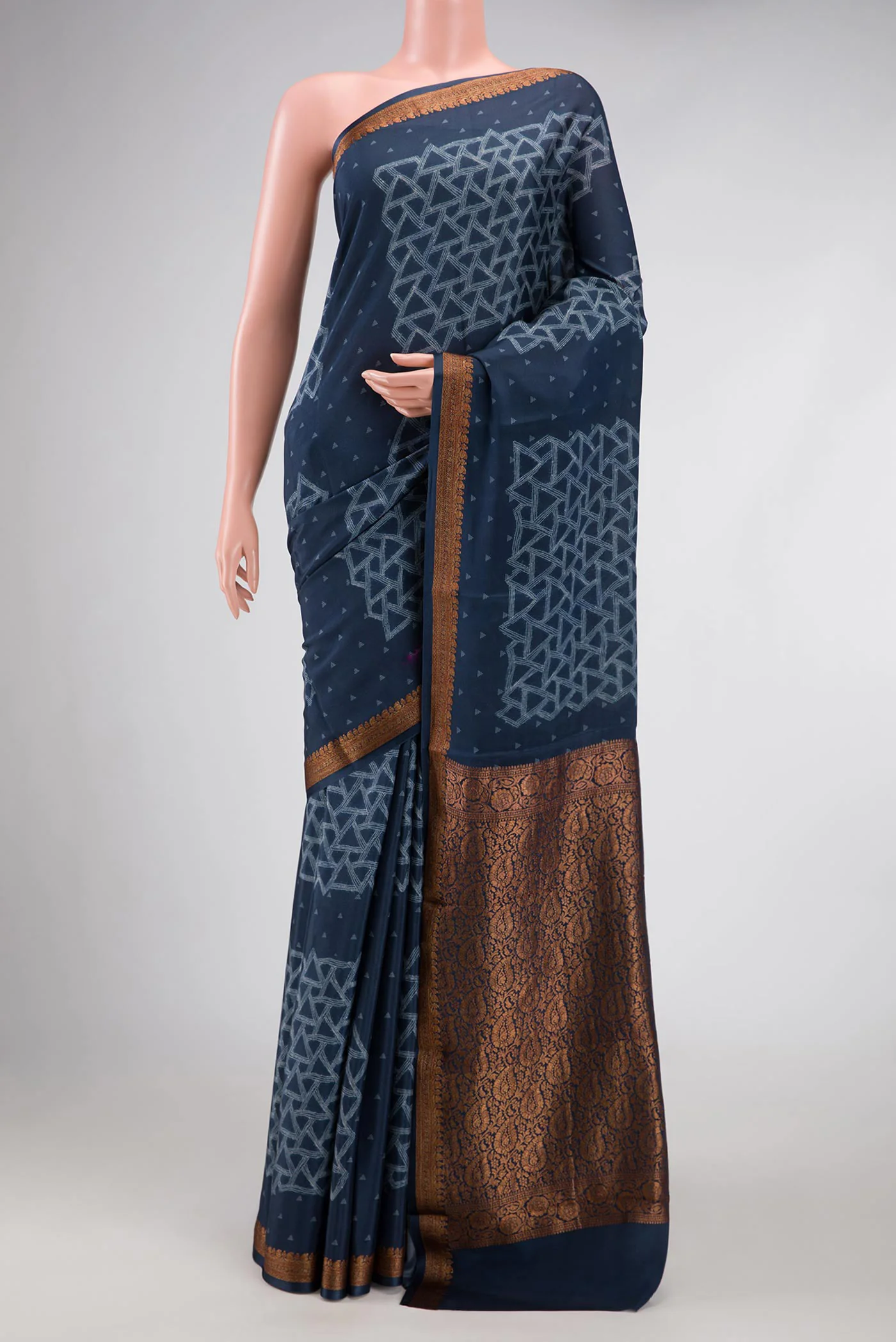 Navy Blue Mysore Crepe Saree