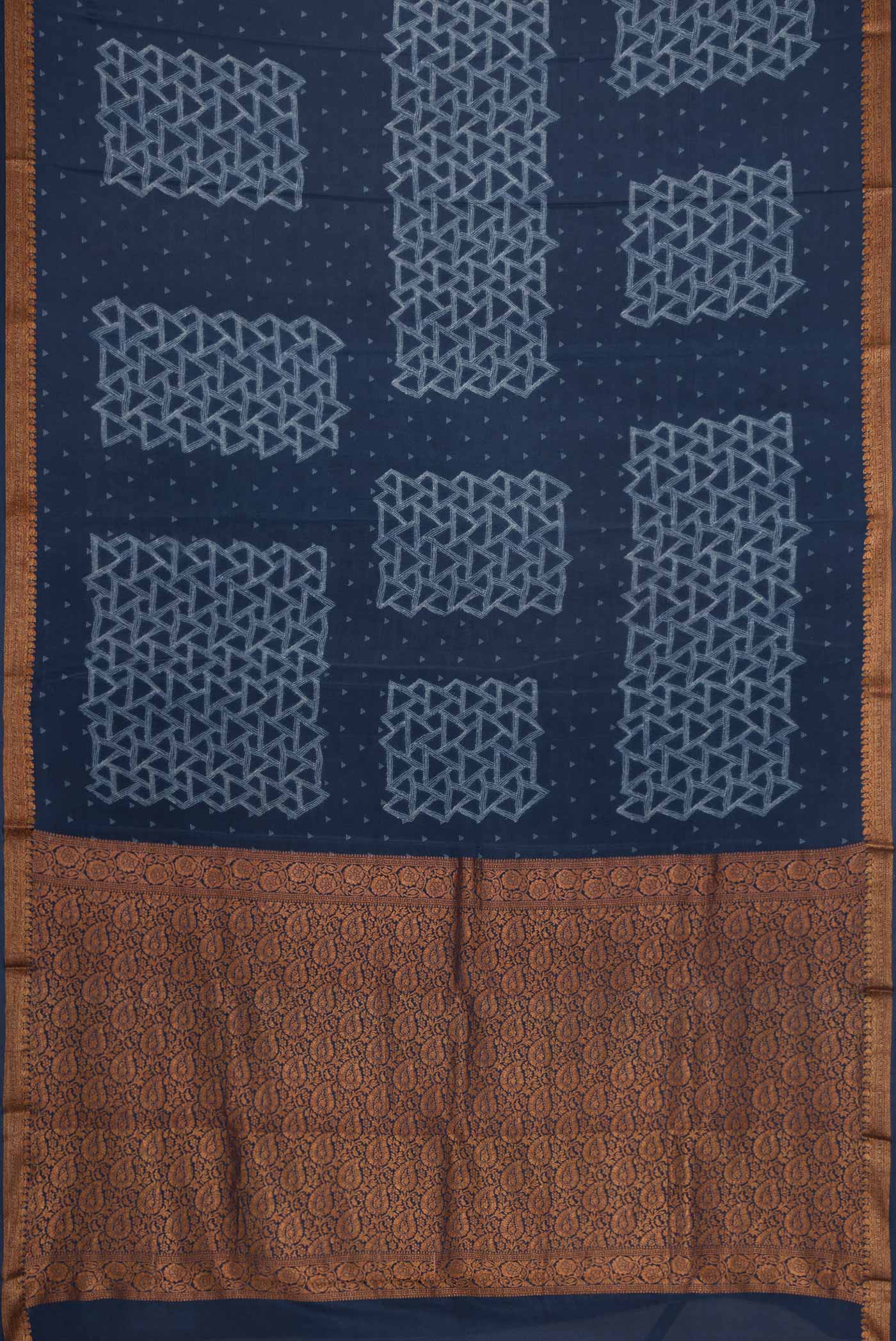 Navy Blue Mysore Crepe Saree - Image 6
