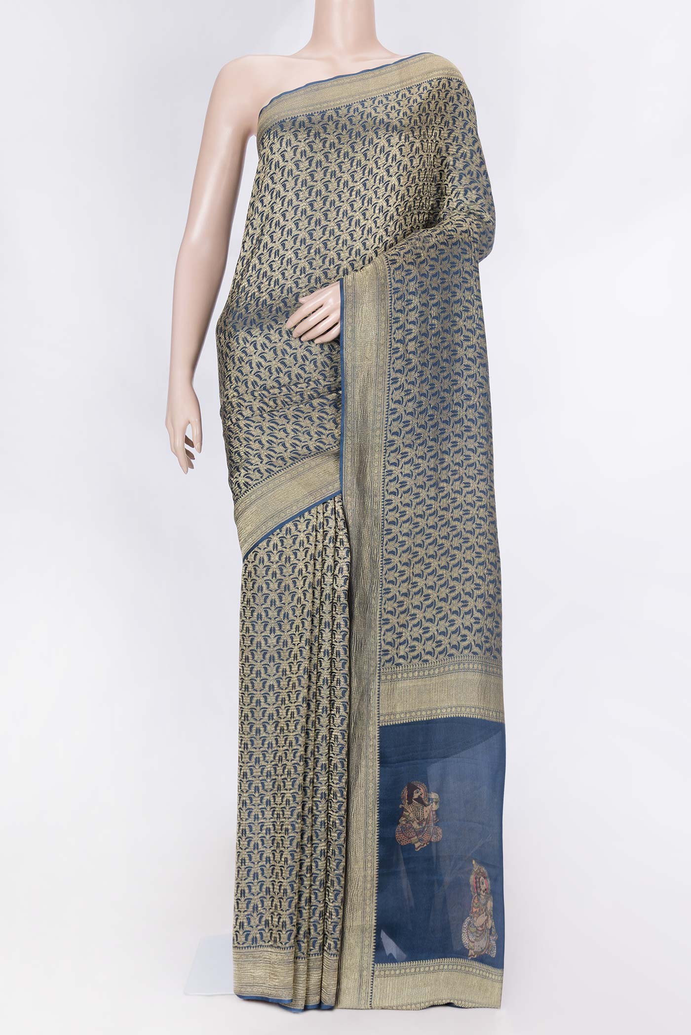 Navy Blue Mysore Crepe Saree
