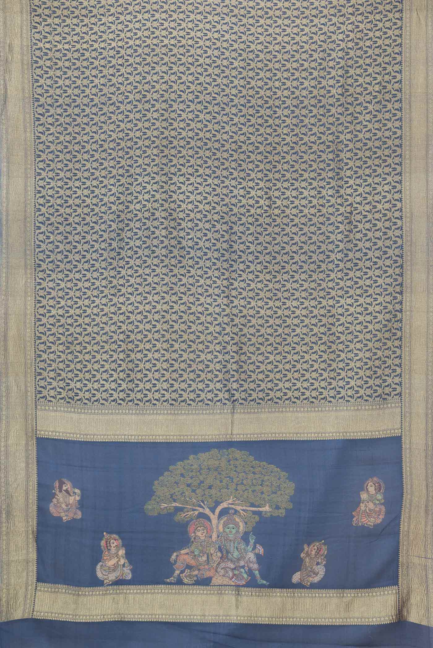 Navy Blue Mysore Crepe Saree - Image 6