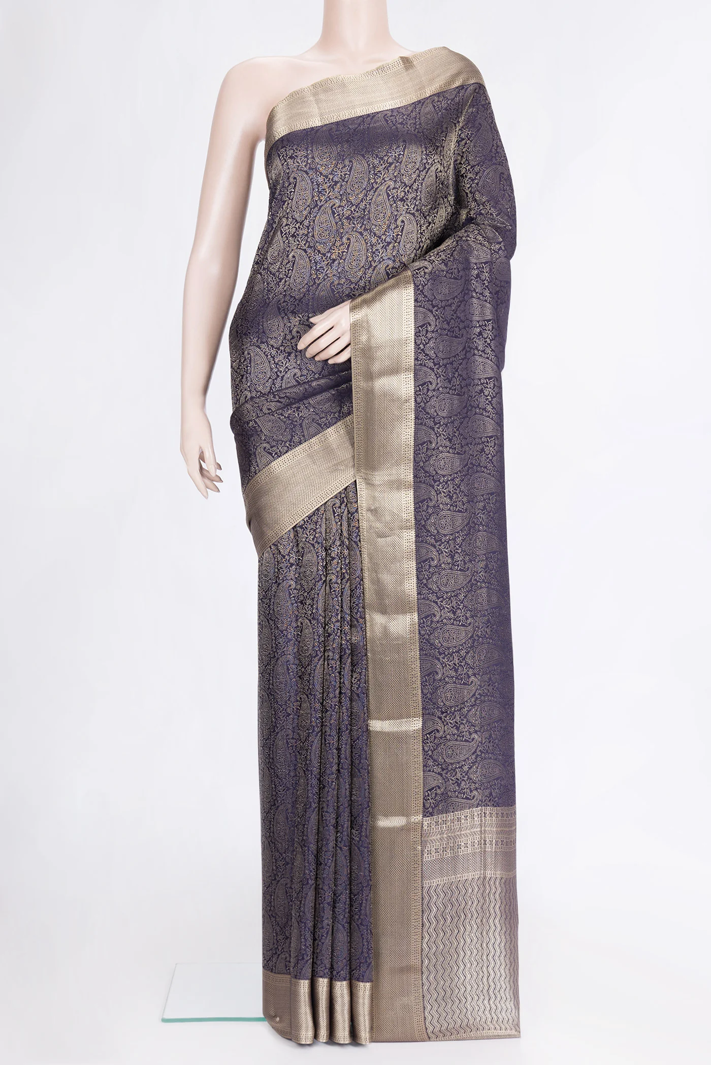 Navy Blue Mysore Crepe Saree