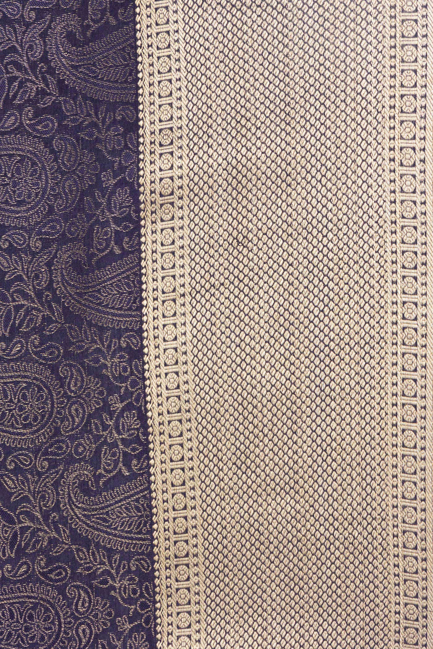 Navy Blue Mysore Crepe Saree - Image 3