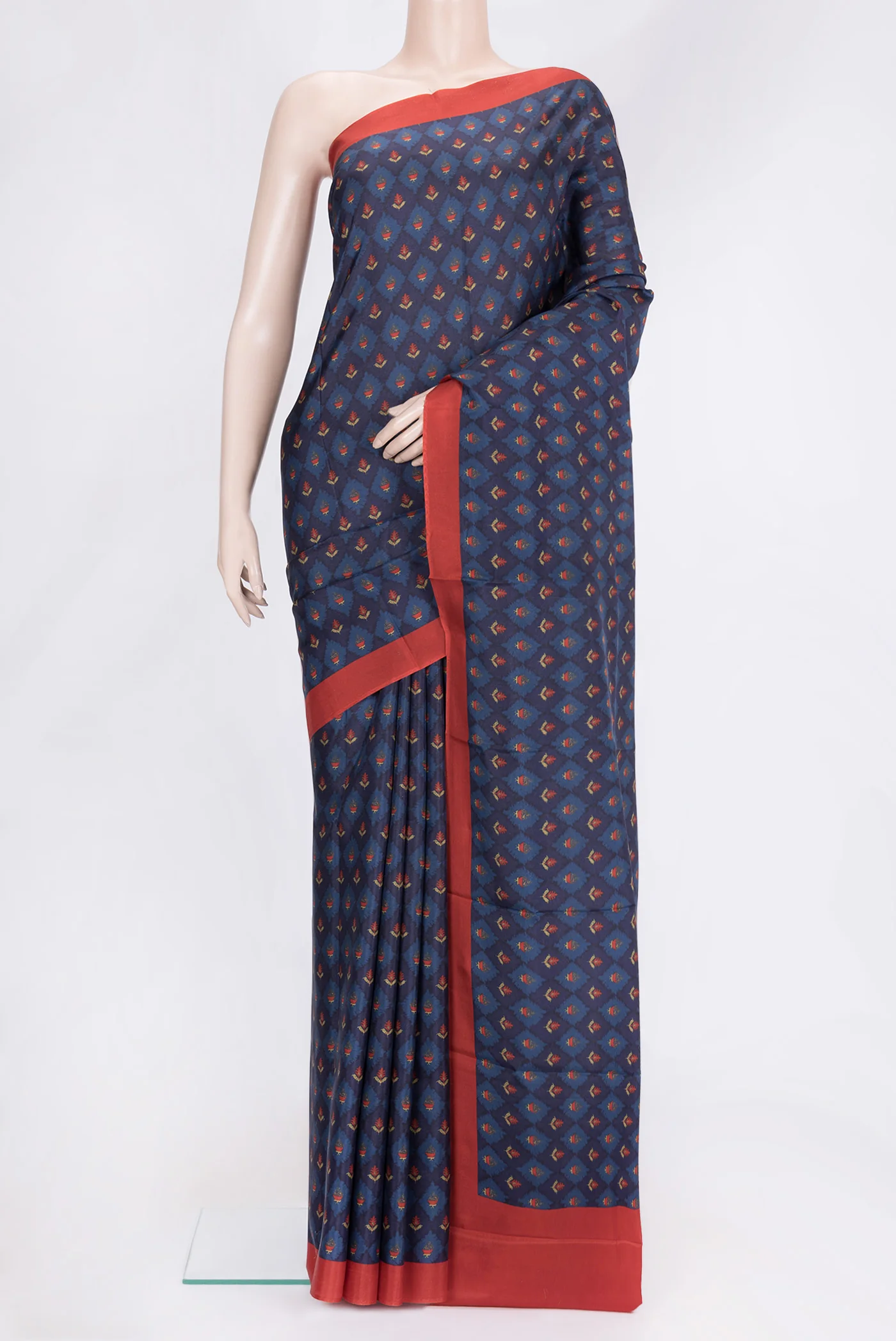 Navy Blue Printed Silk Saree