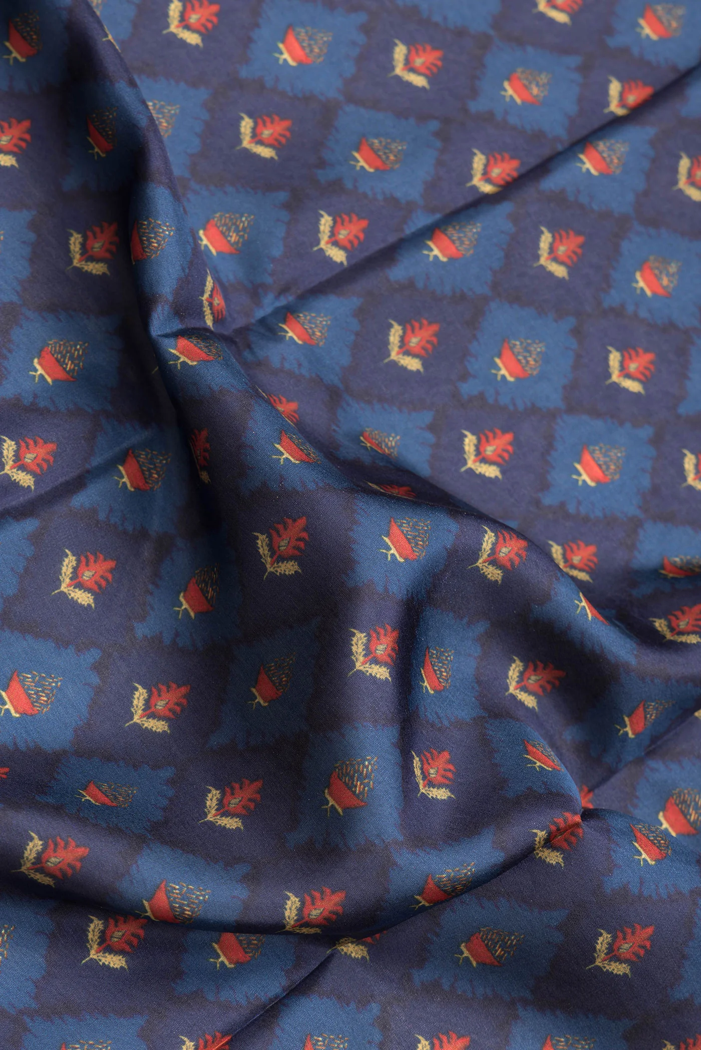 Navy Blue Printed Silk Saree - Image 2