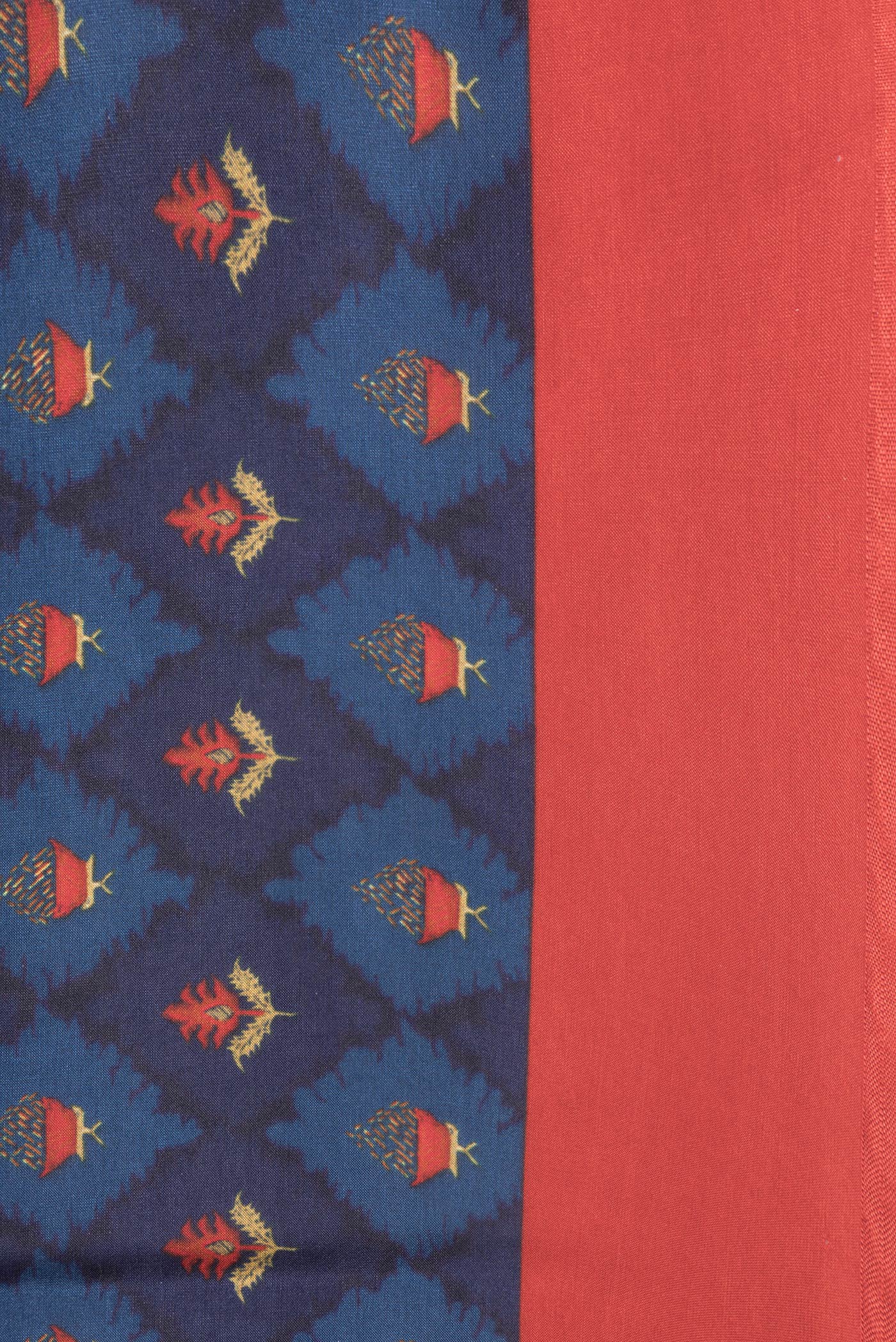 Navy Blue Printed Silk Saree - Image 3