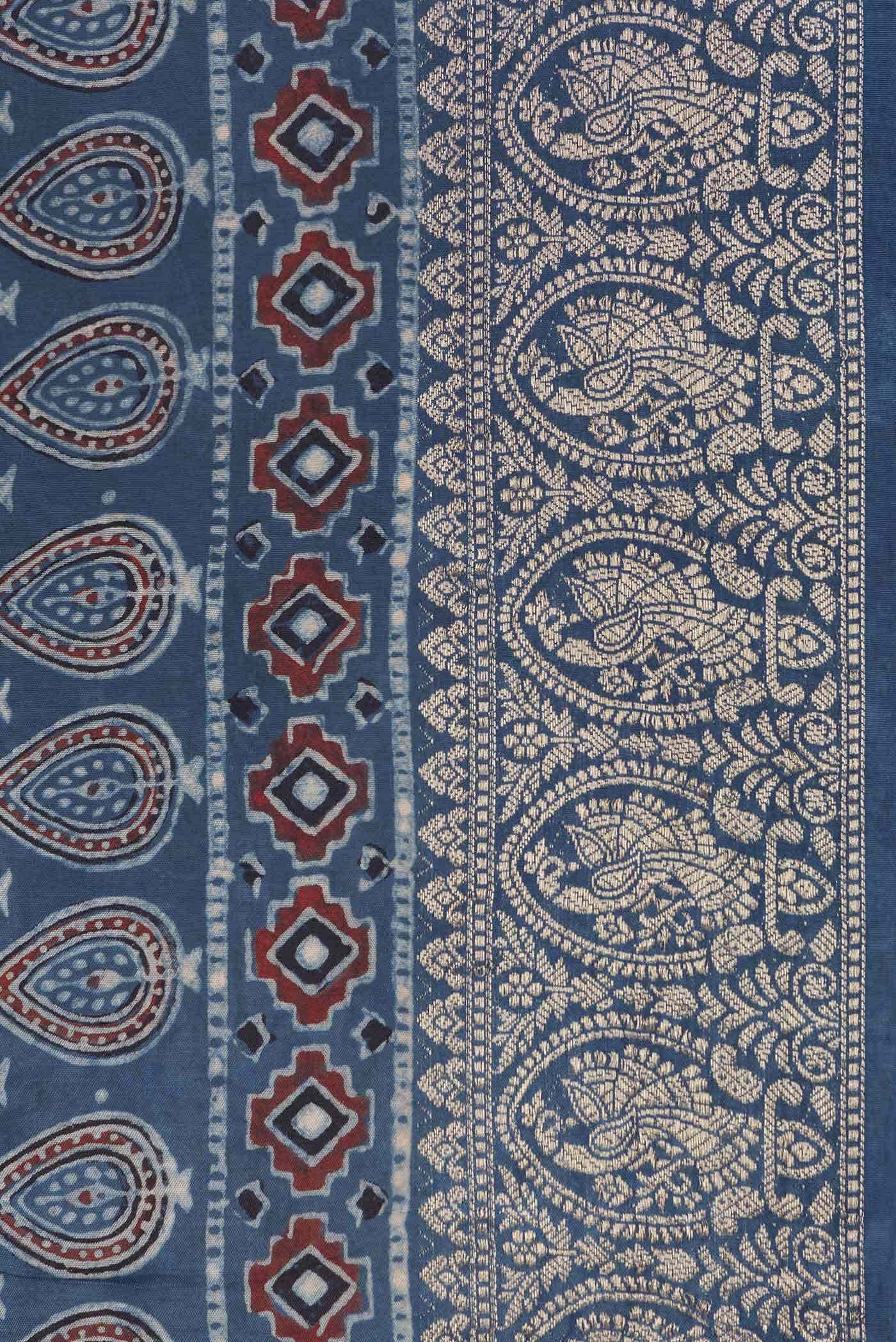 Navy Blue Dual Tone Satin Silk Saree - Image 3