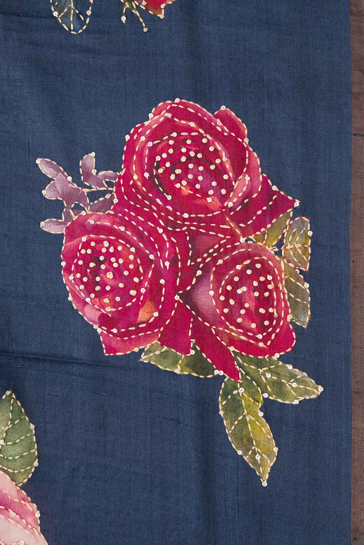 Navy Blue Dual Tone Tussar Silk Saree - Image 3