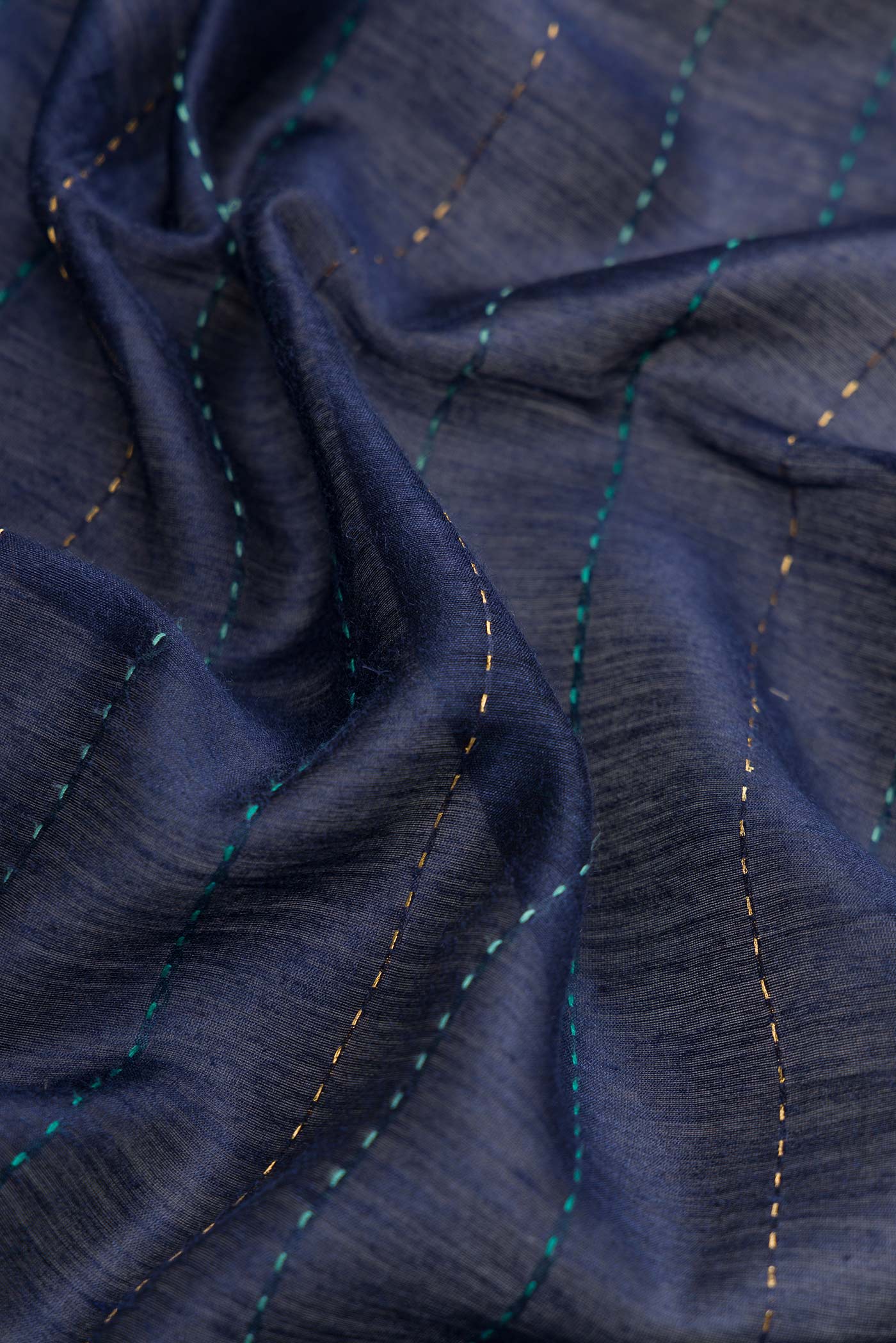 Navy Blue Tussar Silk Saree - Image 2