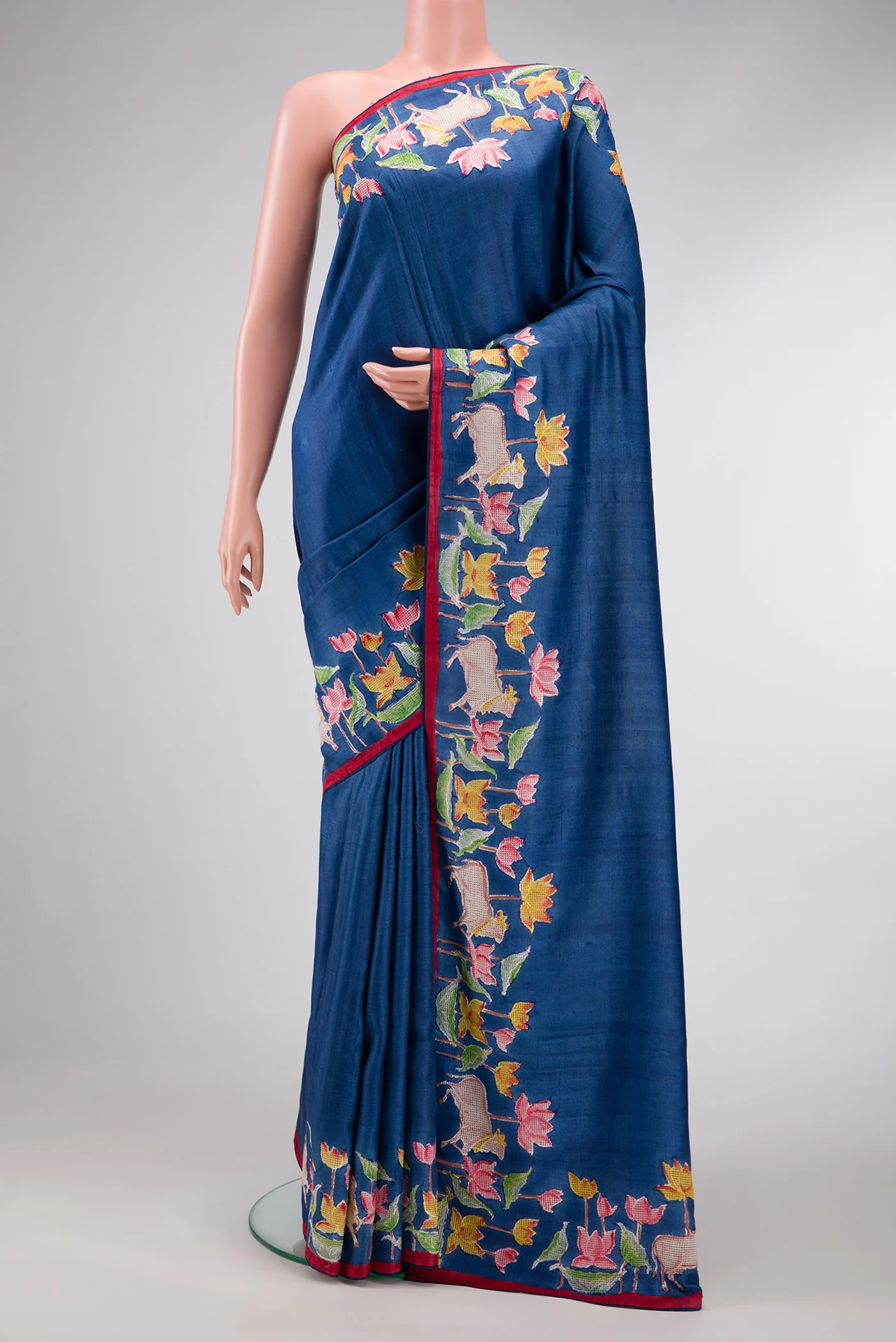 Blue Tussar Silk Saree