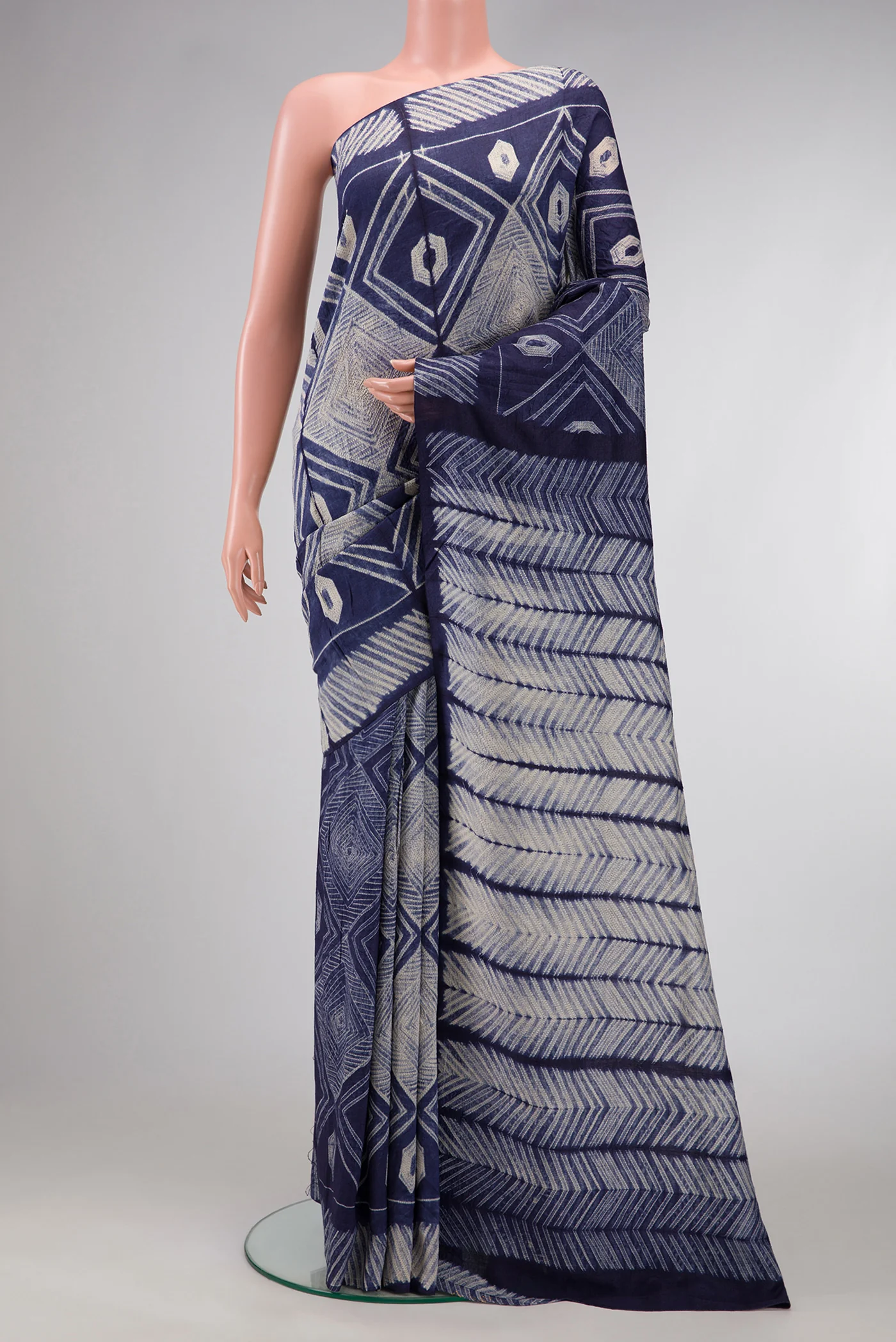 Navy Blue Tussar Silk Saree