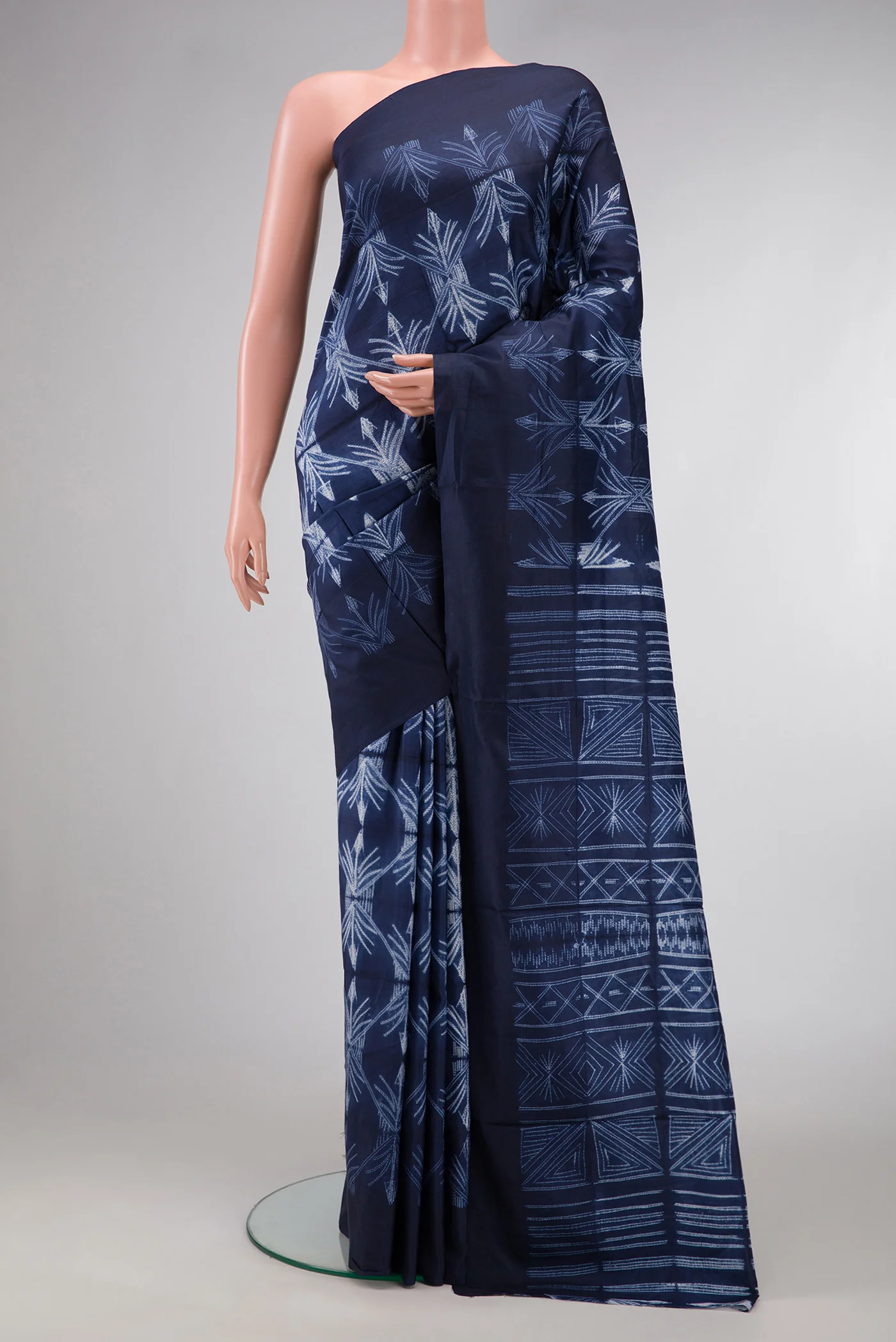 Navy Blue Tussar Silk Saree