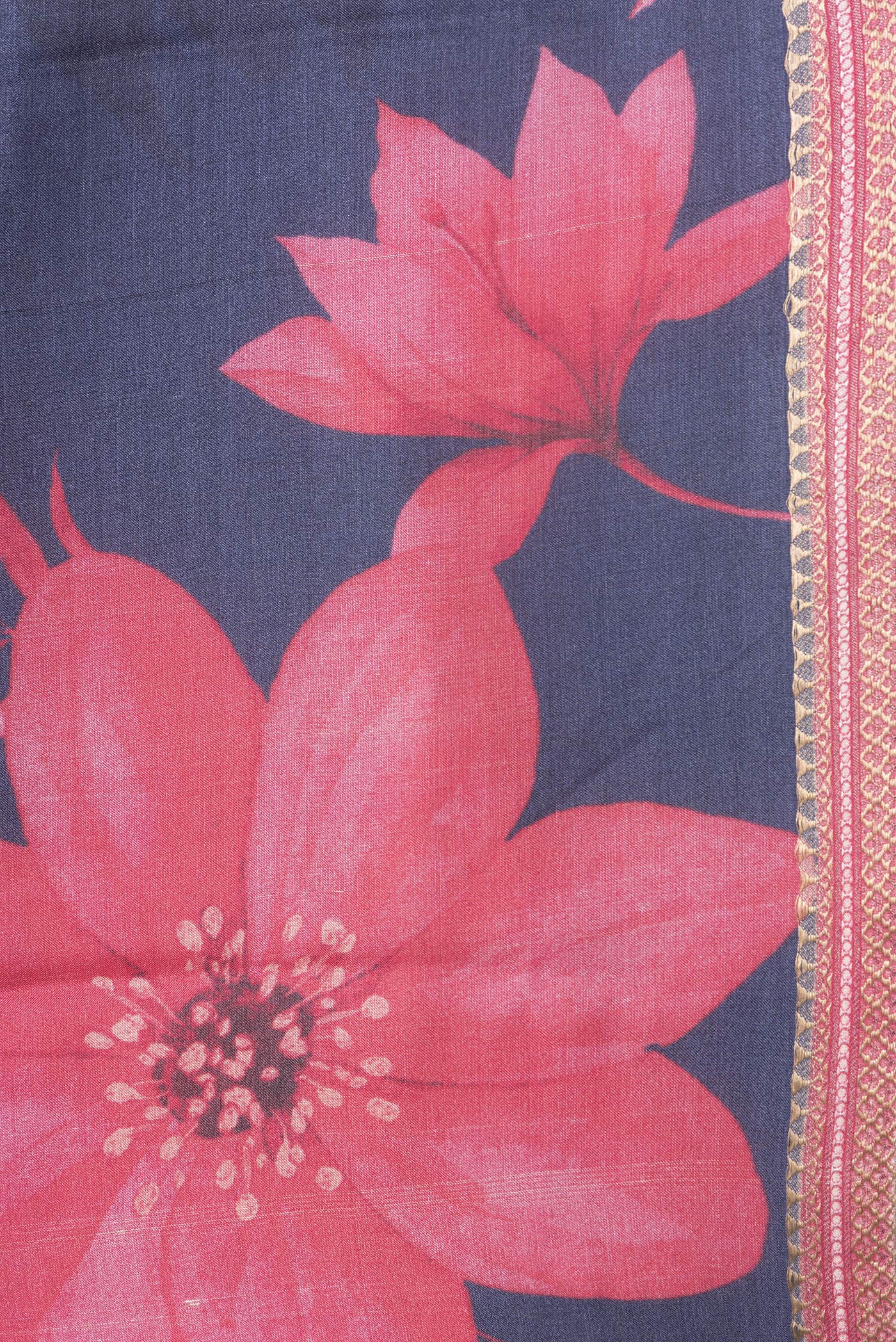 Navy Blue Tussar Silk Saree - Image 3