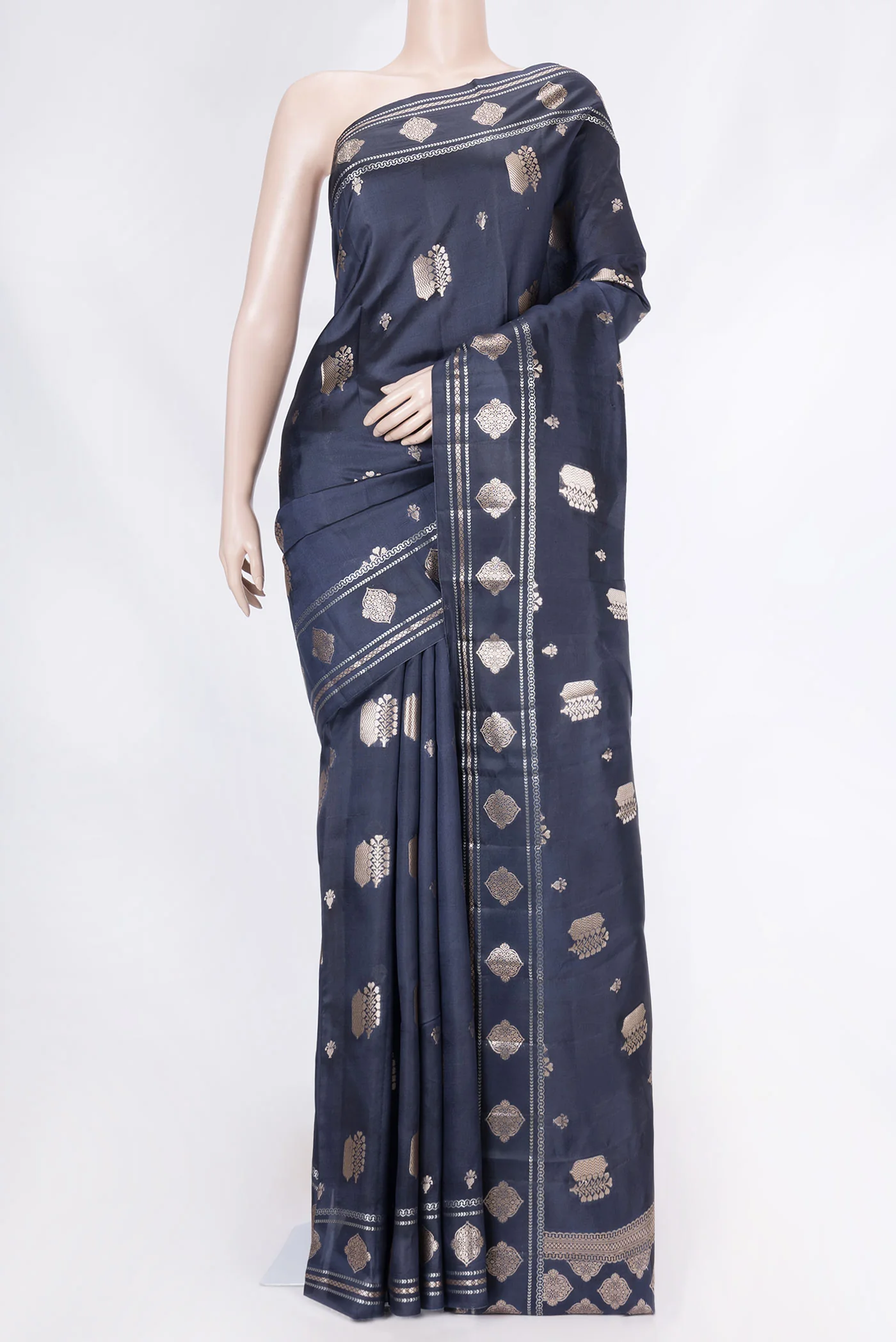 Navy Blue Banarasi Raw Silk Saree