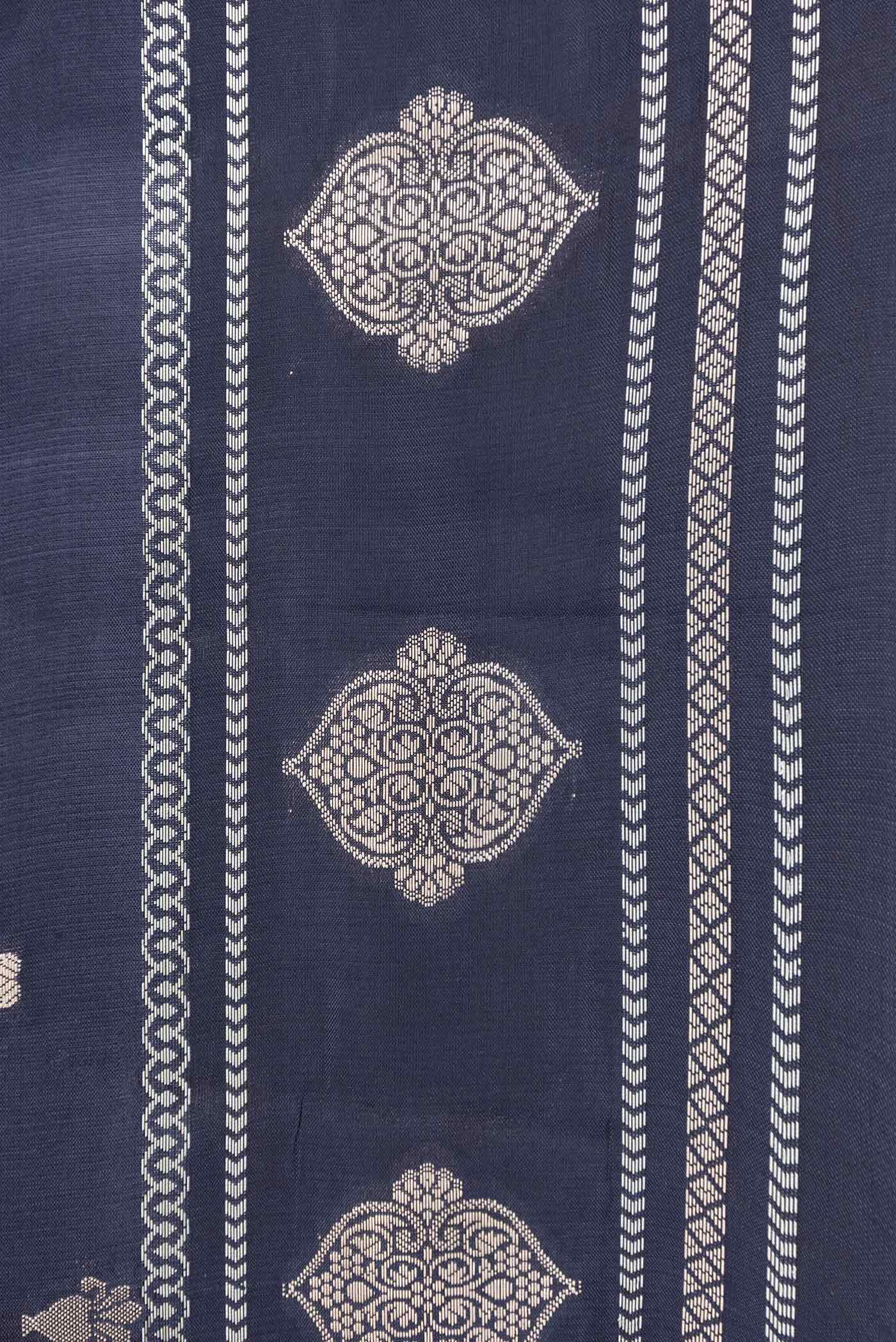Navy Blue Banarasi Raw Silk Saree - Image 3