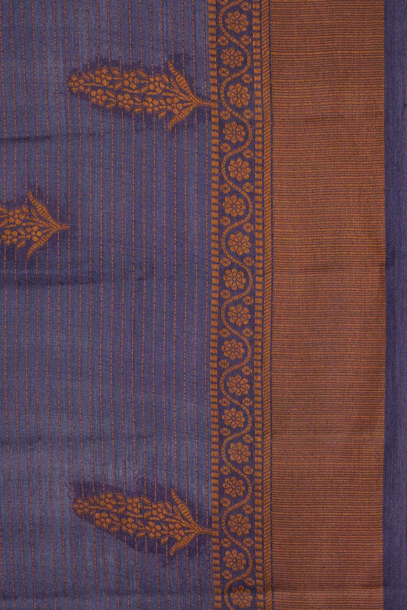 Navy Blue Dual Tone Tussar Silk Saree - Image 3