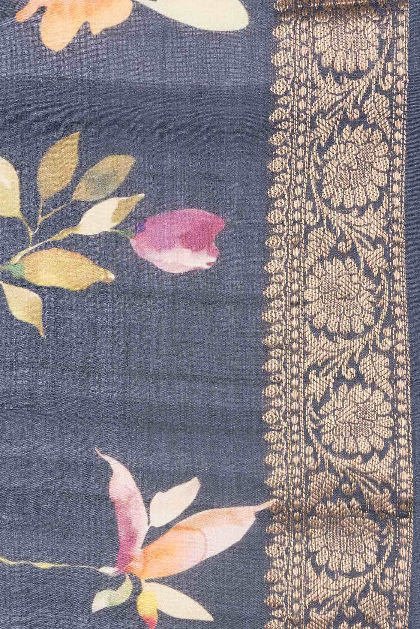 Black Tussar Silk Saree - Image 3
