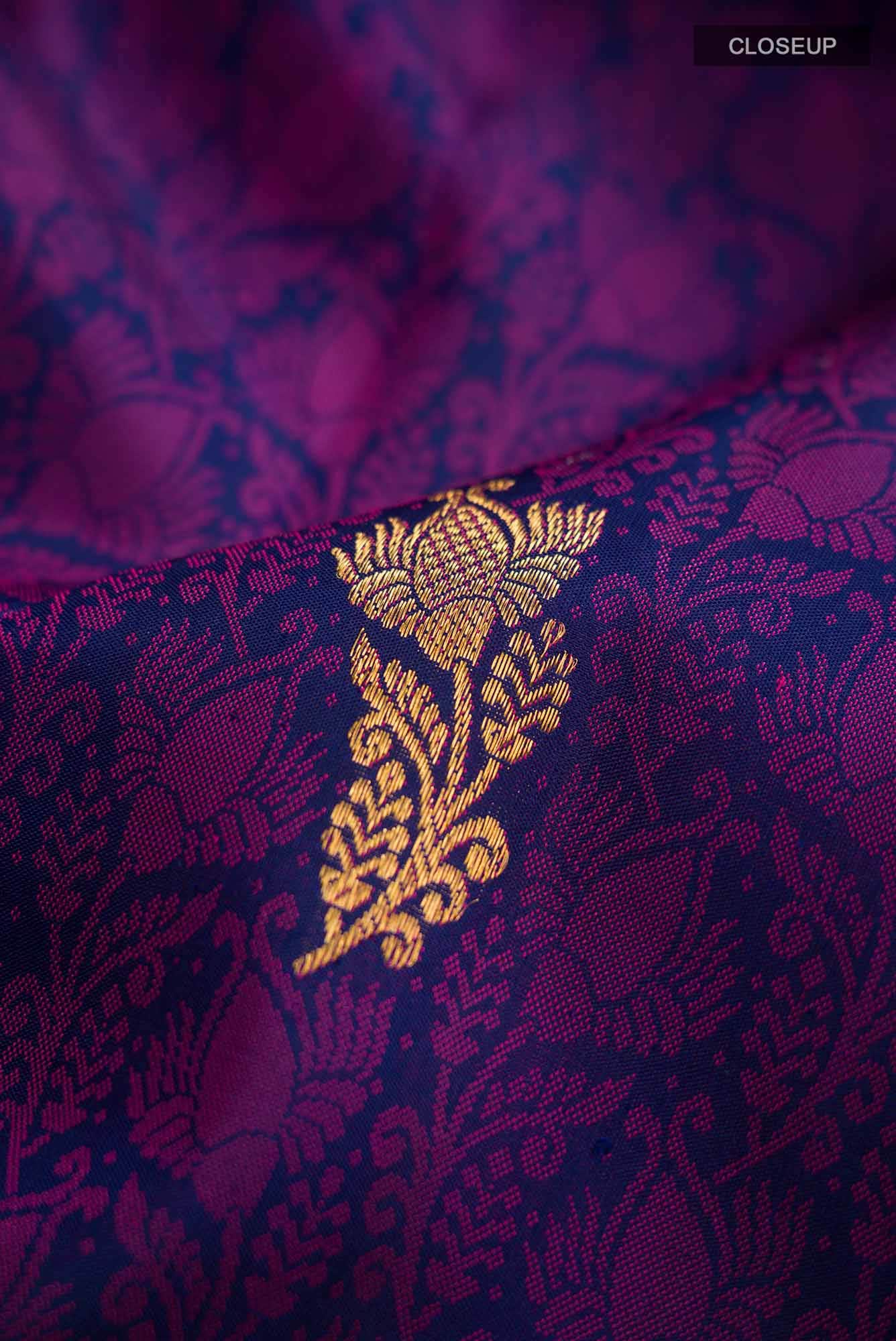Navy Blue Kanjivaram Silk Saree - Image 3