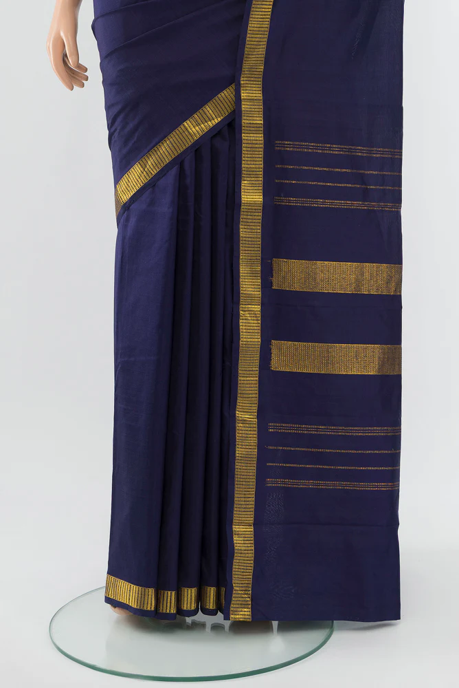 Navy Blue Kanjivaram Silk Saree - Image 3