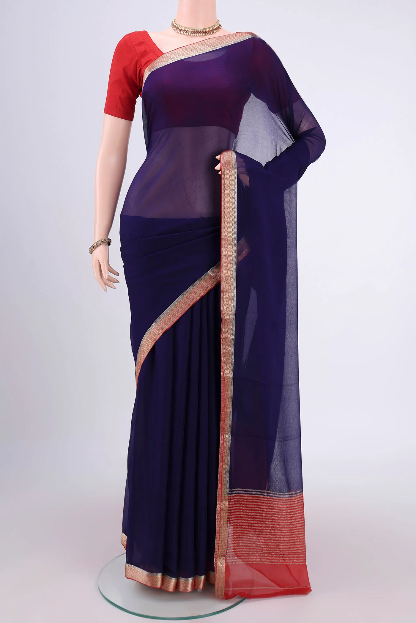Navy Blue Mysore Chiffon Saree