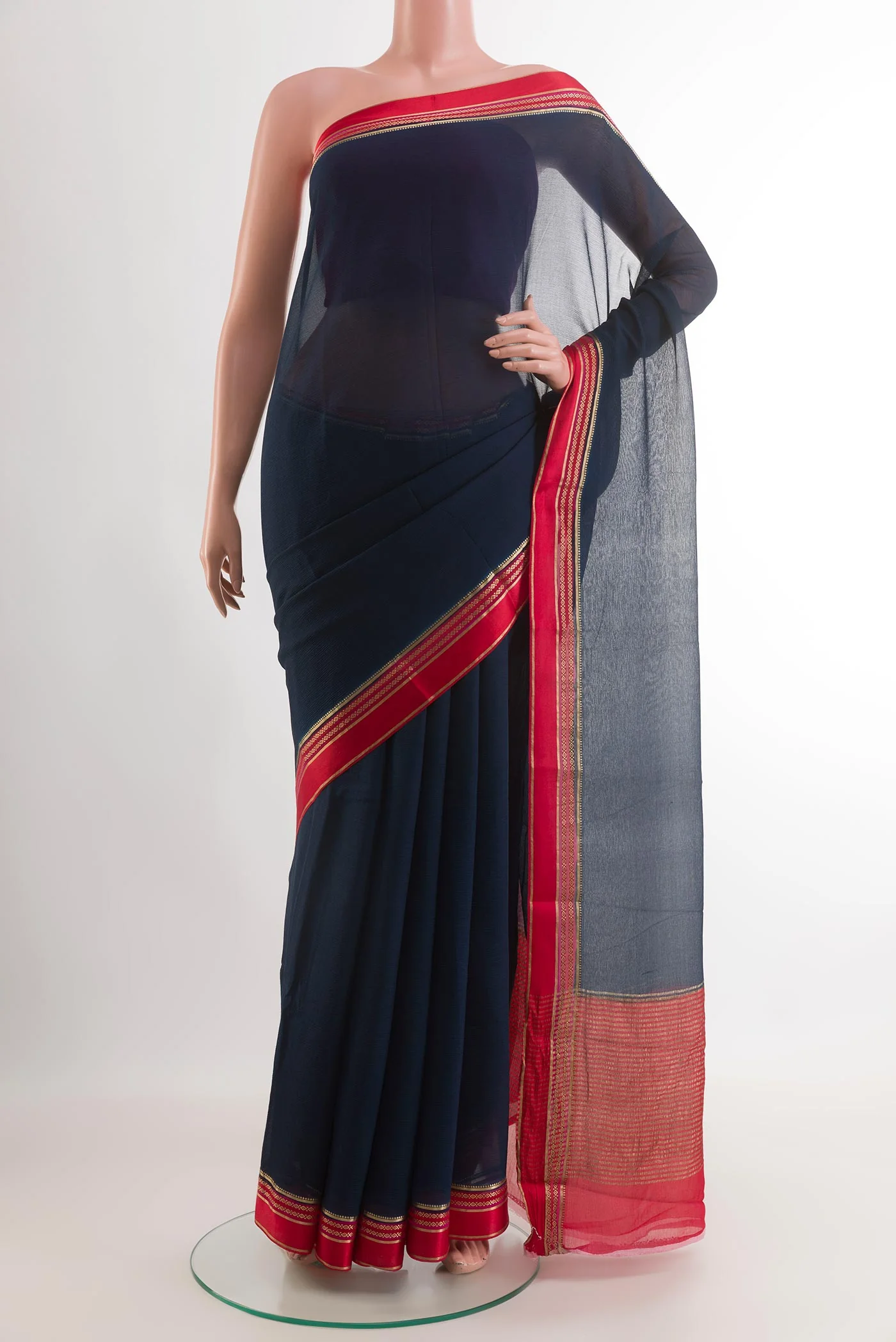 Navy Blue Mysore Chiffon Saree
