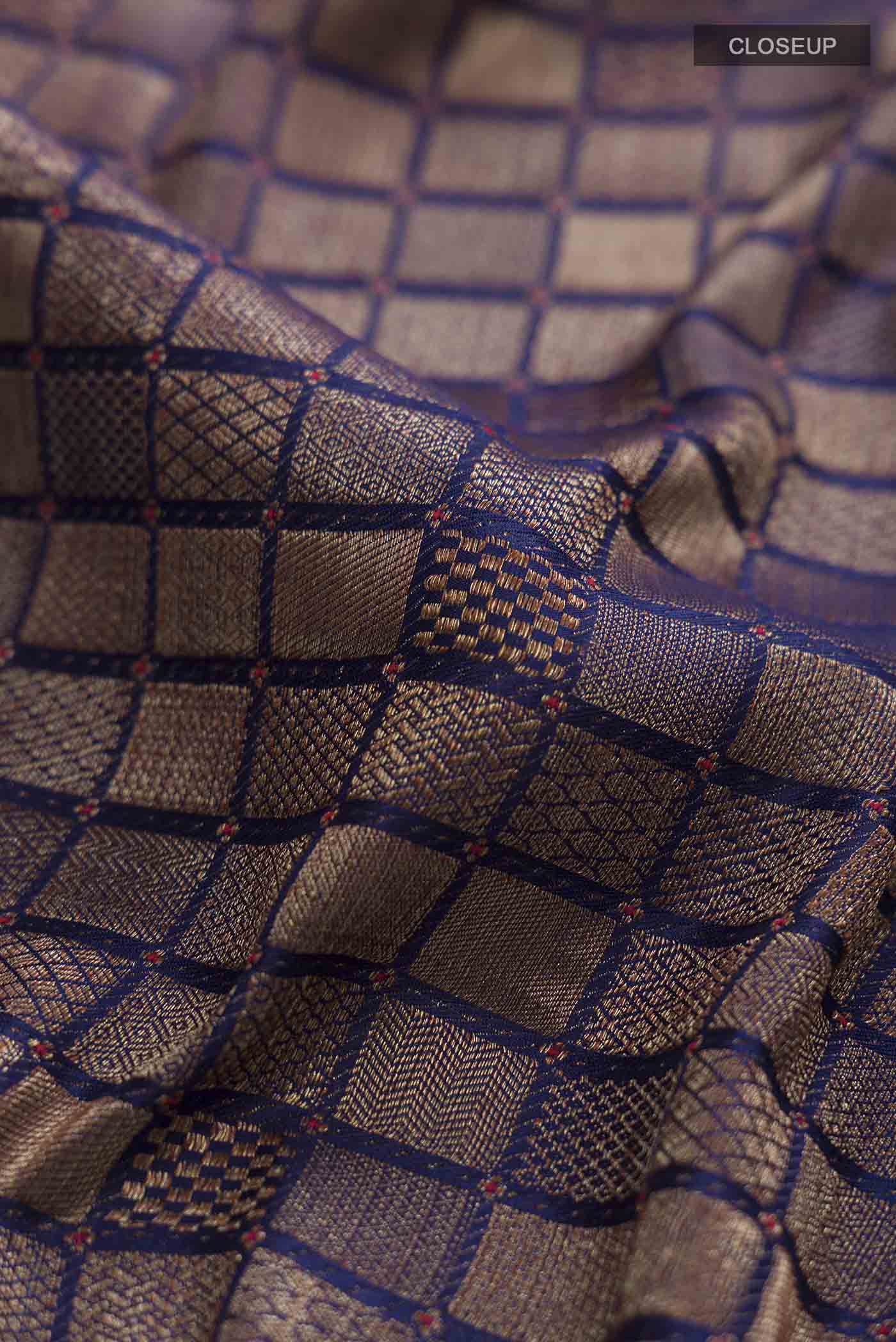Navy Blue Mysore Crepe Saree - Image 2