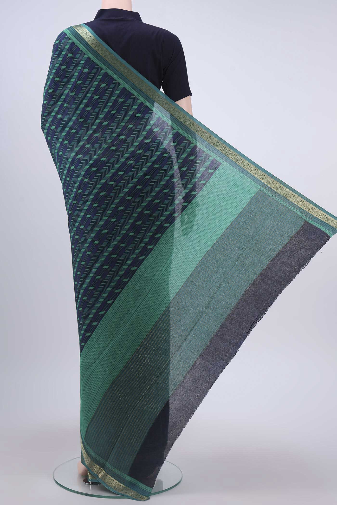 Navy Blue Mysore Crepe Saree - Image 3