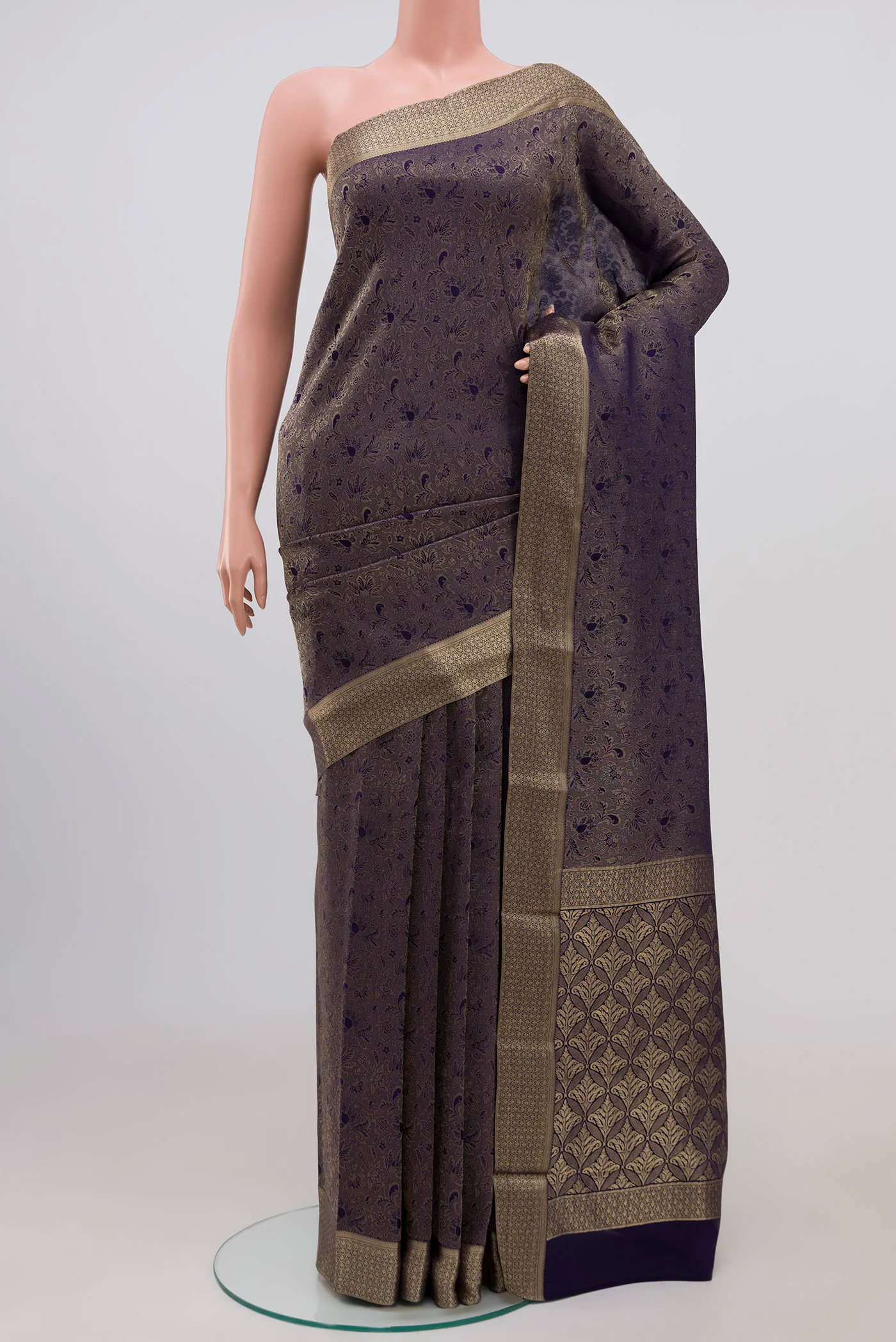 Navy Blue Mysore Crepe Saree