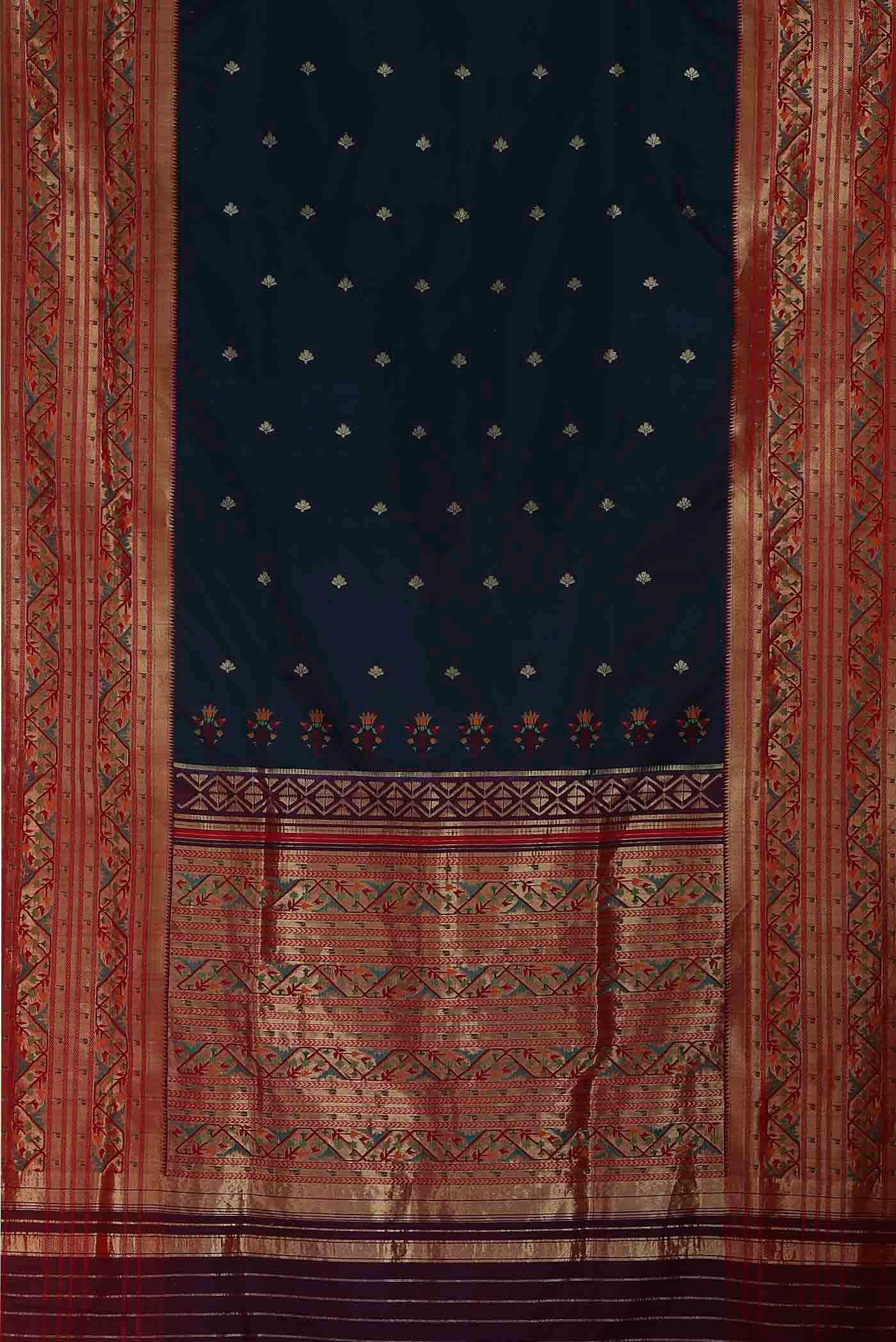 Pure Silk Pure Zari Navy Blue Paithani Saree - Image 4