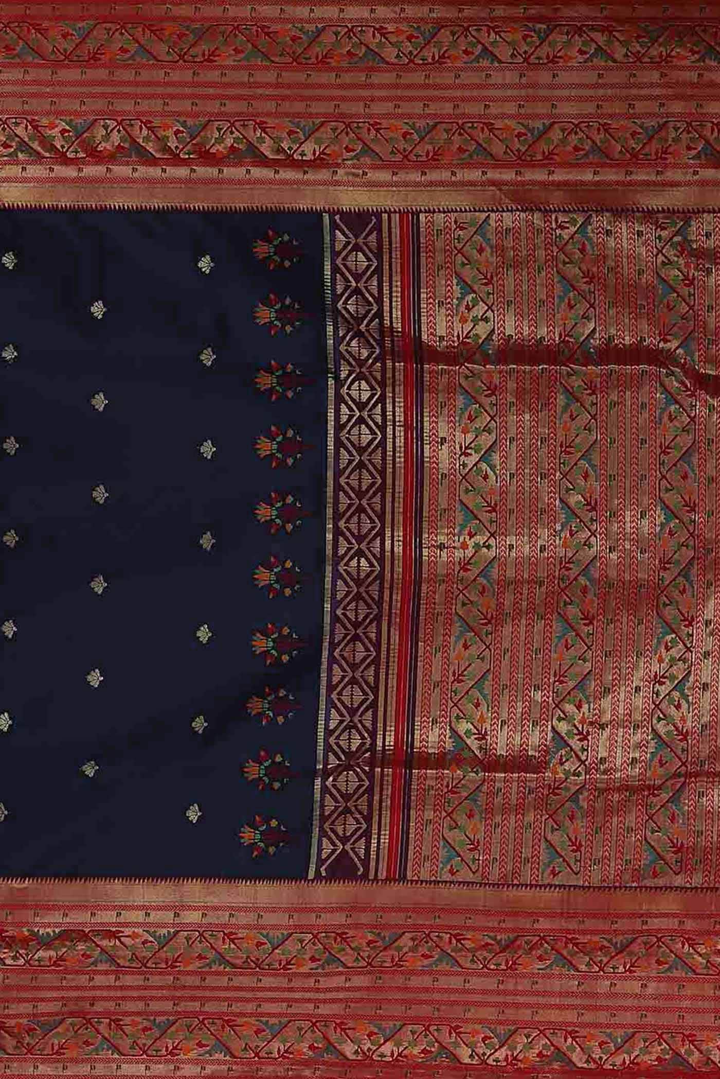 Pure Silk Pure Zari Navy Blue Paithani Saree - Image 5