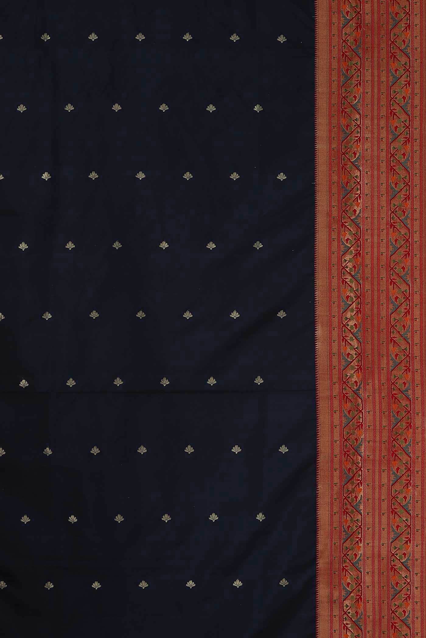 Pure Silk Pure Zari Navy Blue Paithani Saree - Image 6
