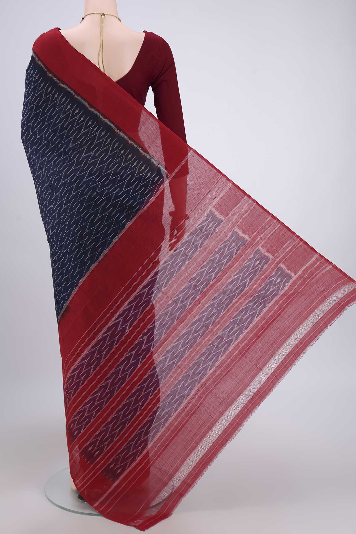 Navy Blue Pochampally Cotton Saree - Image 3