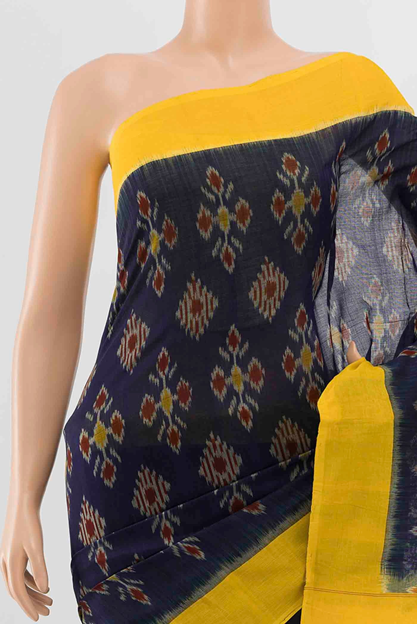 Navy Blue Pochampally Cotton Saree - Image 2