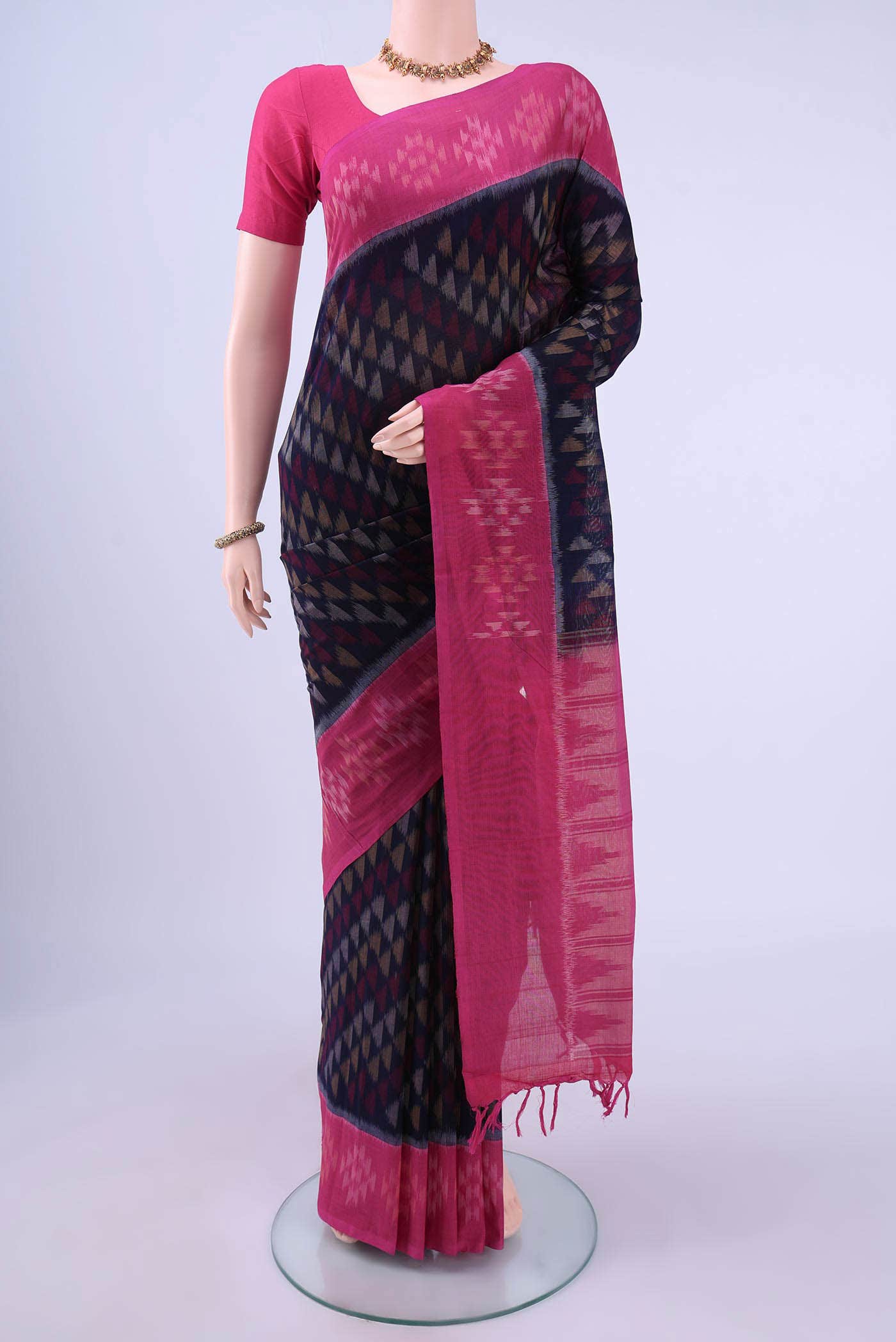 Navy Blue Pochampally Cotton Saree