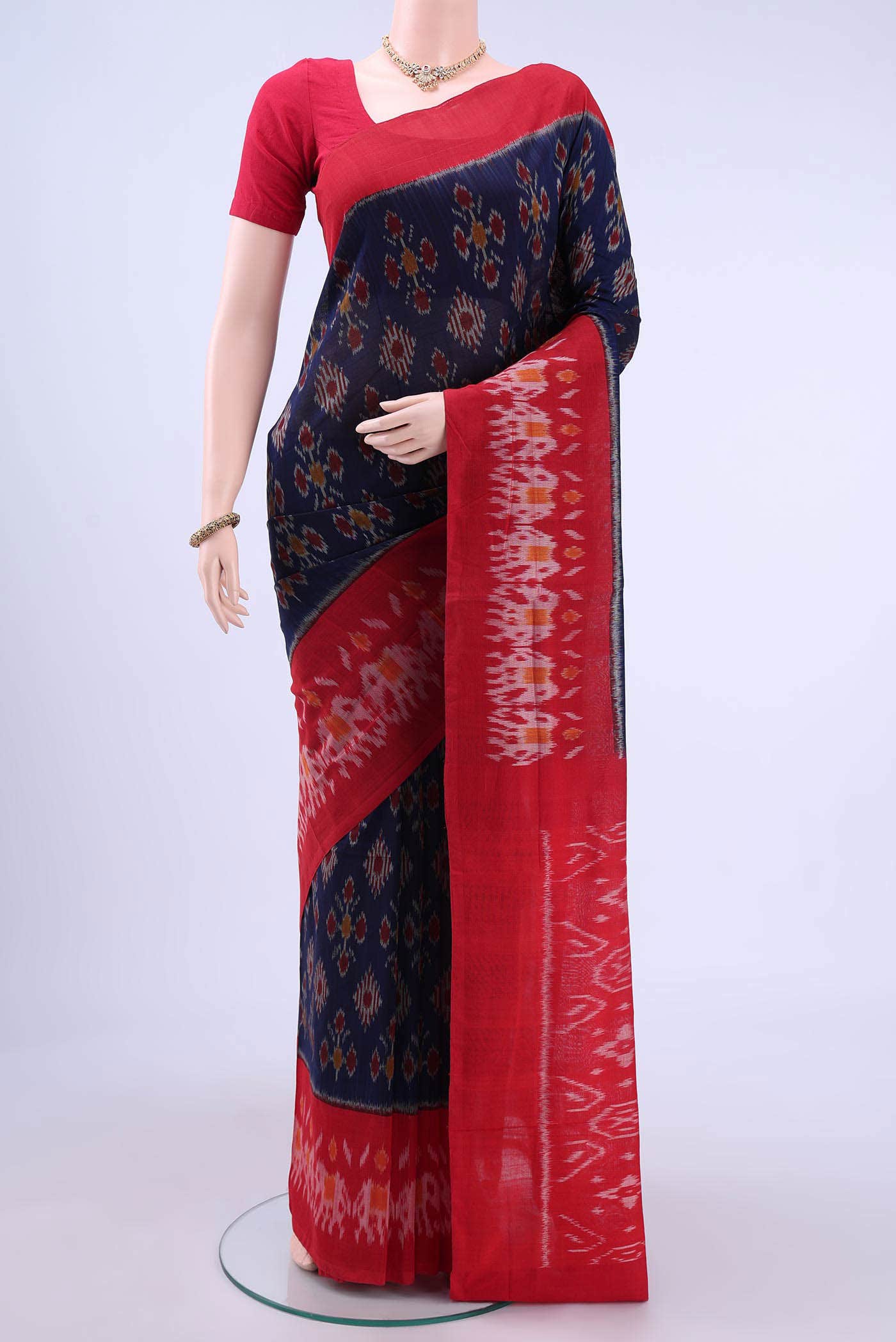 Navy Blue Pochampally Cotton Saree