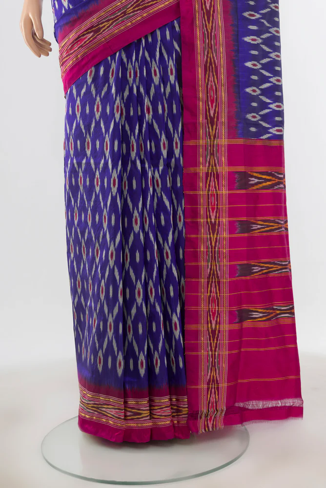 Royal Blue Pochampally Silk Saree - Image 3