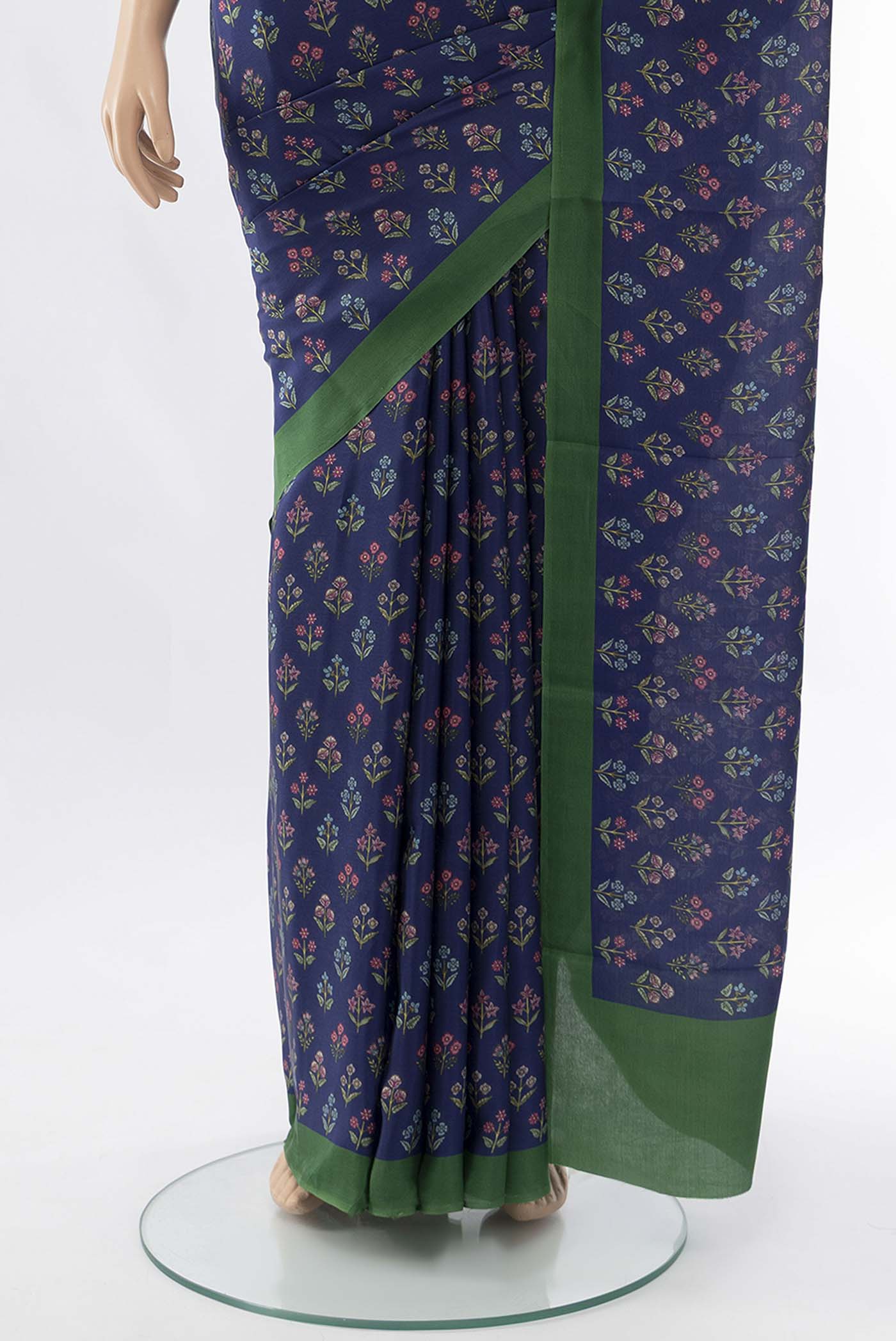 Navy Blue Printed Silk Saree - Image 3