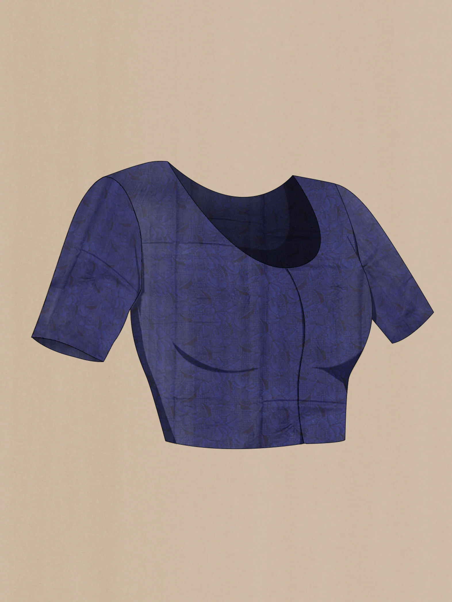 Navy Blue Printed Silk Saree - Image 2