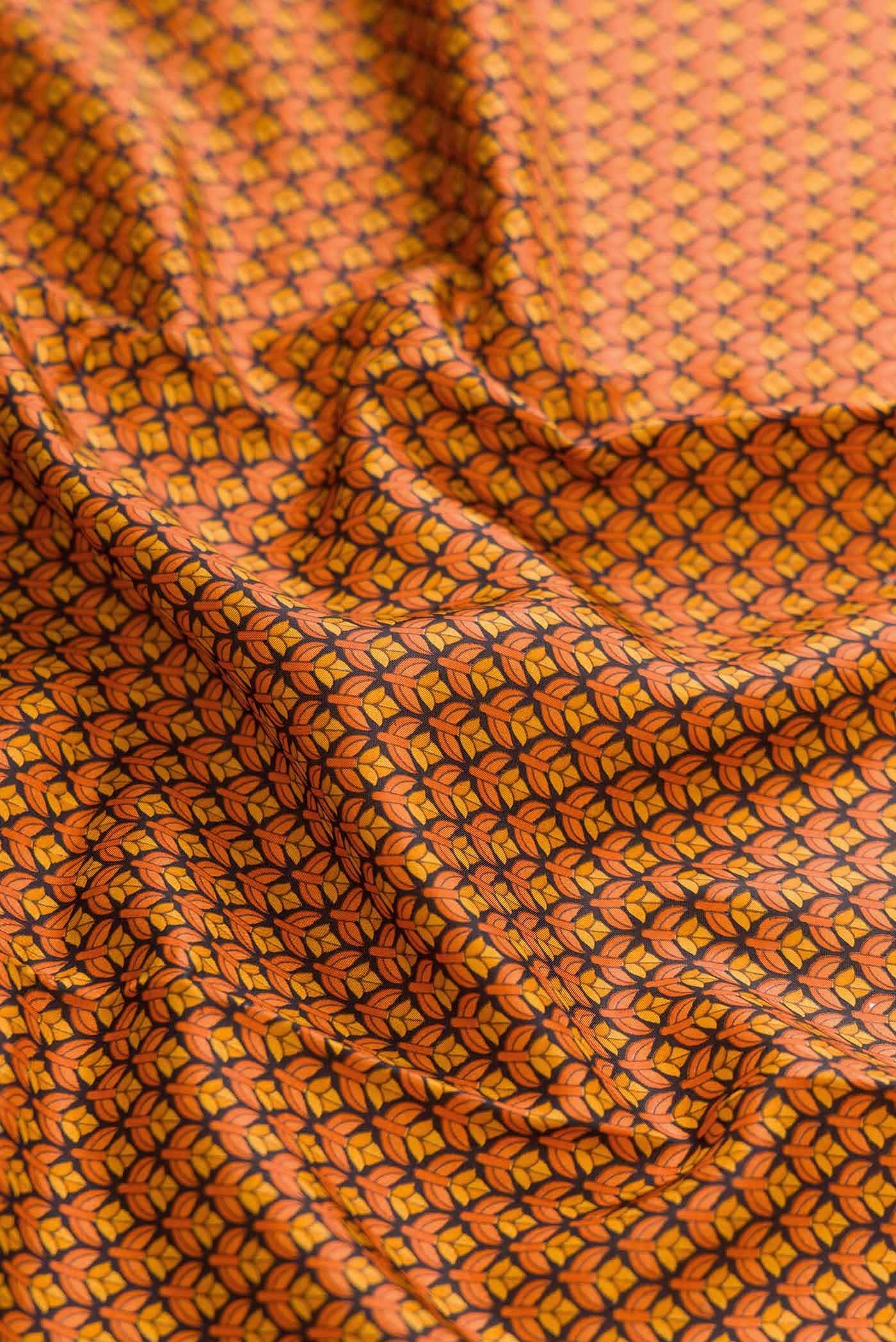 Orange Printed Silk Saree - Image 2