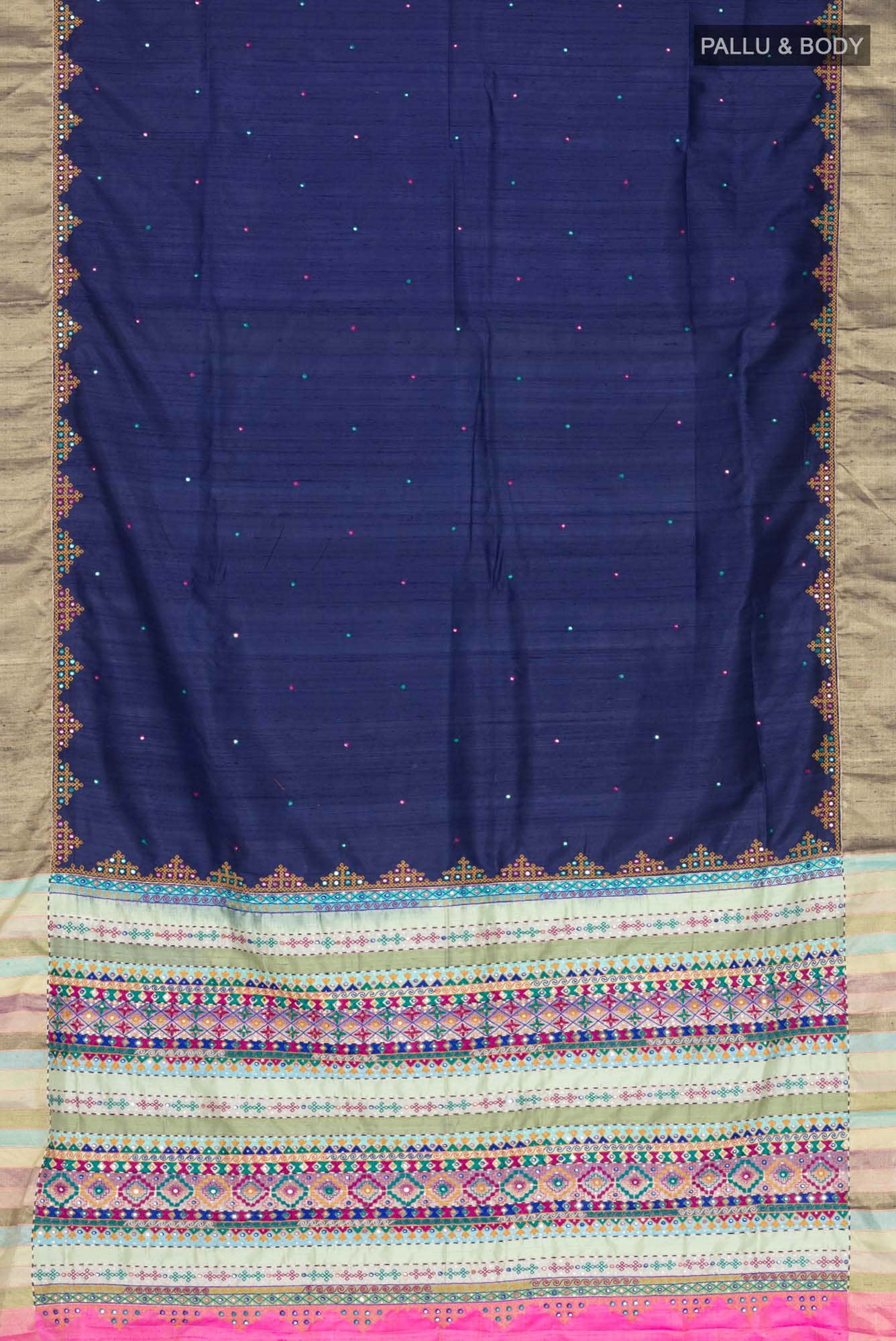 Navy Blue Raw Silk Saree - Image 4