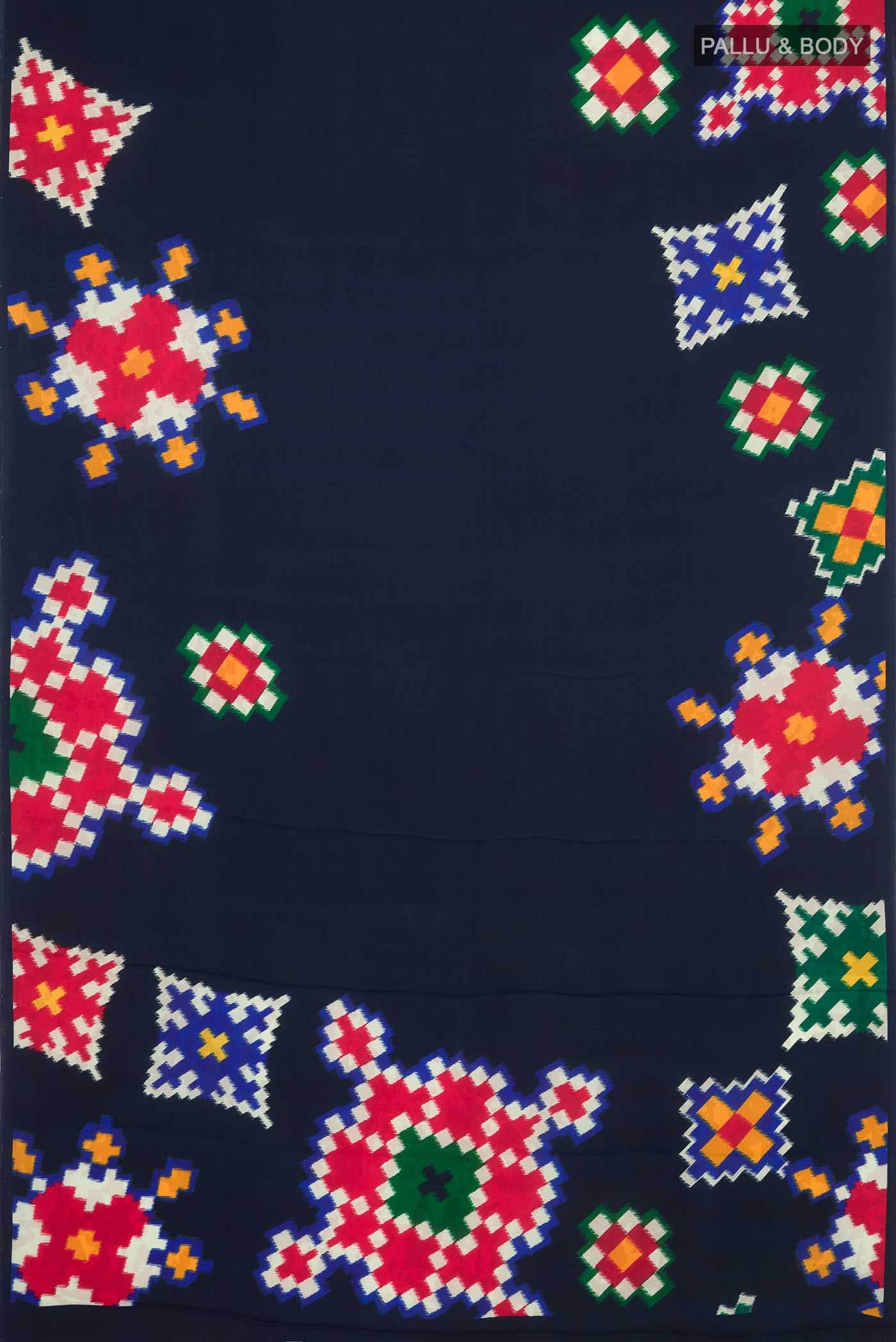 Navy Blue Satin Silk Saree - Image 3