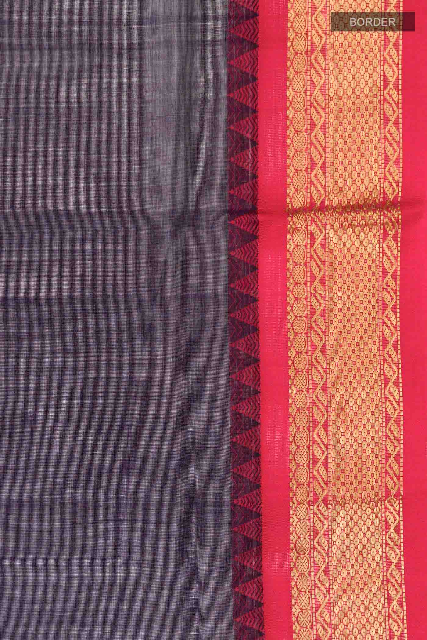 Navy Blue Silk Cotton Saree - Image 2