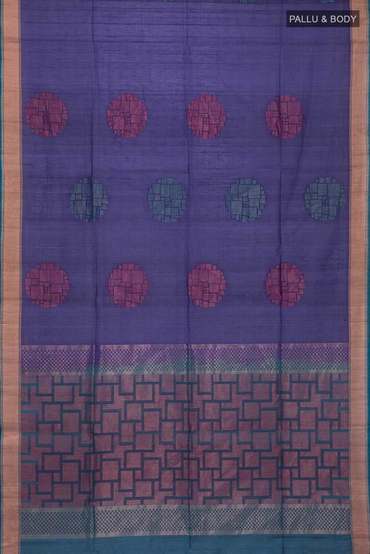 Navy Blue Silk Cotton Saree - Image 2