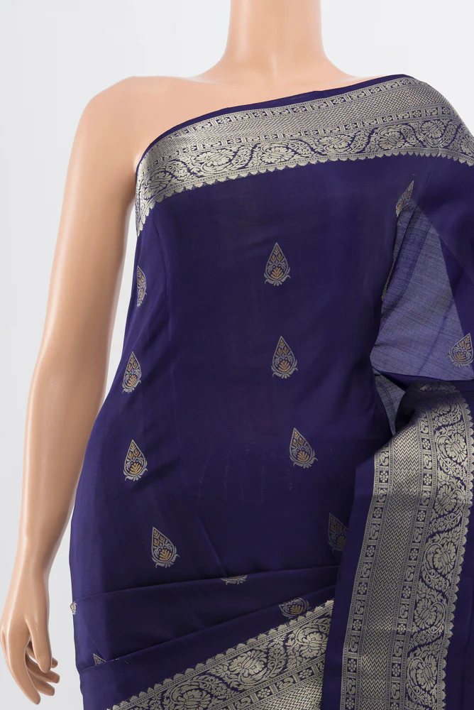 Navy Blue Soft Silk Saree - Image 2