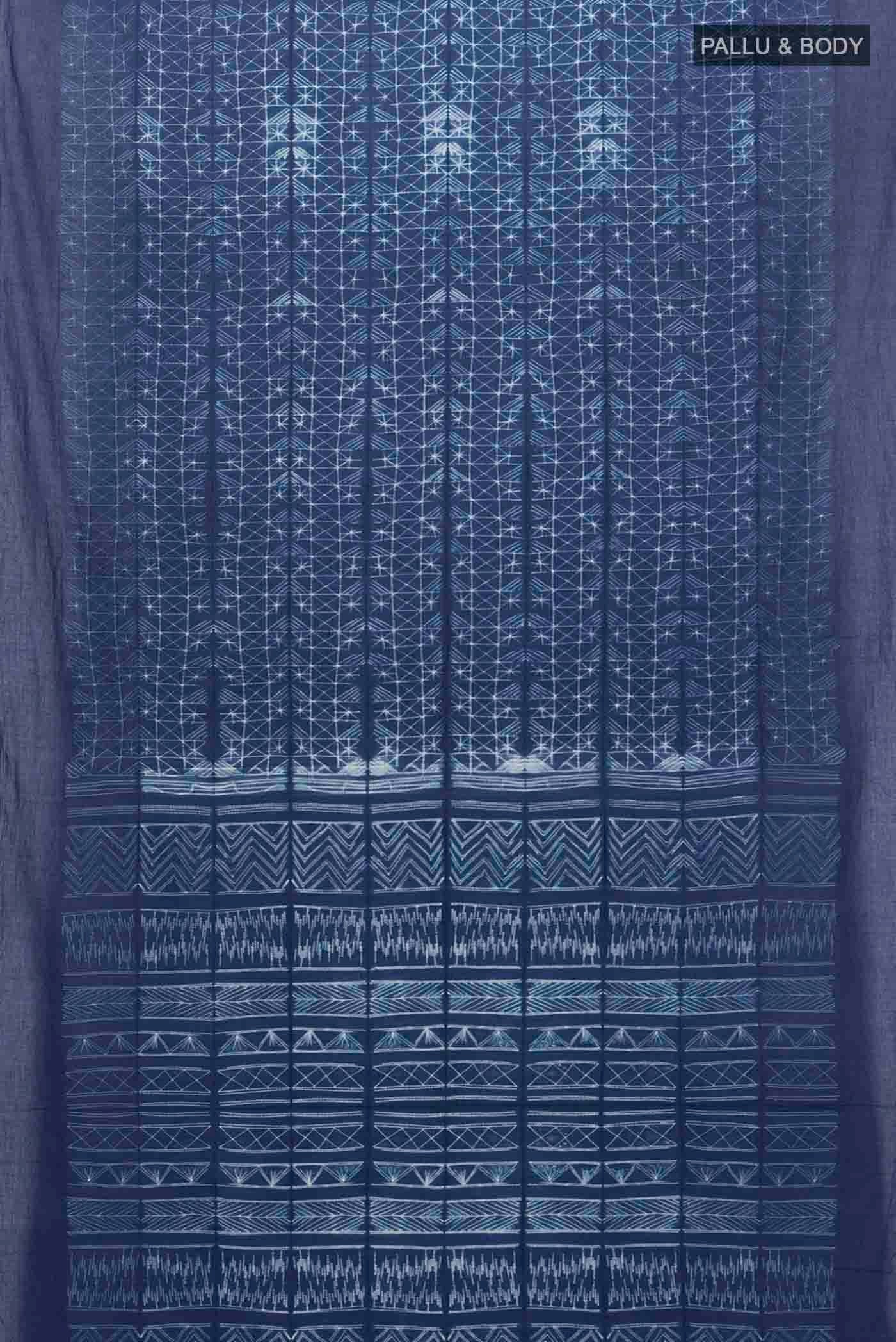 Navy Blue Tussar Silk Saree - Image 5