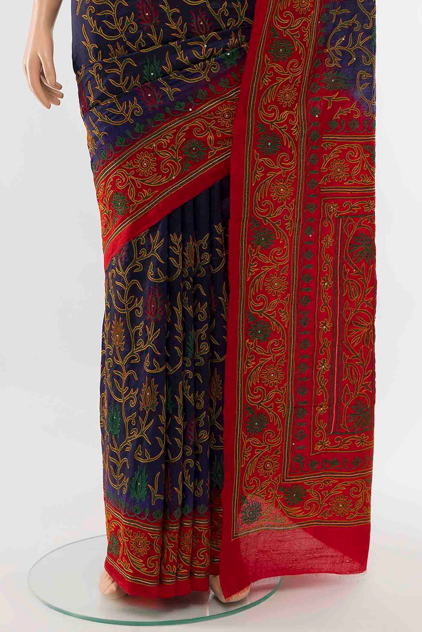 Navy Blue Blended Raw Silk Saree - Image 3