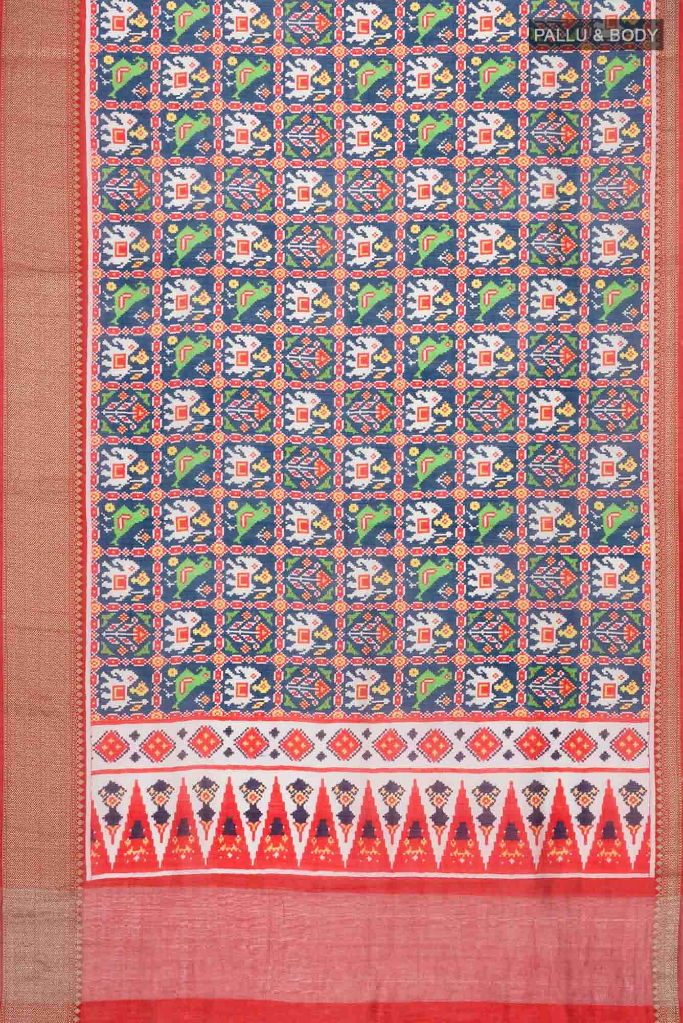 Navy Blue Tussar Silk Saree - Image 3