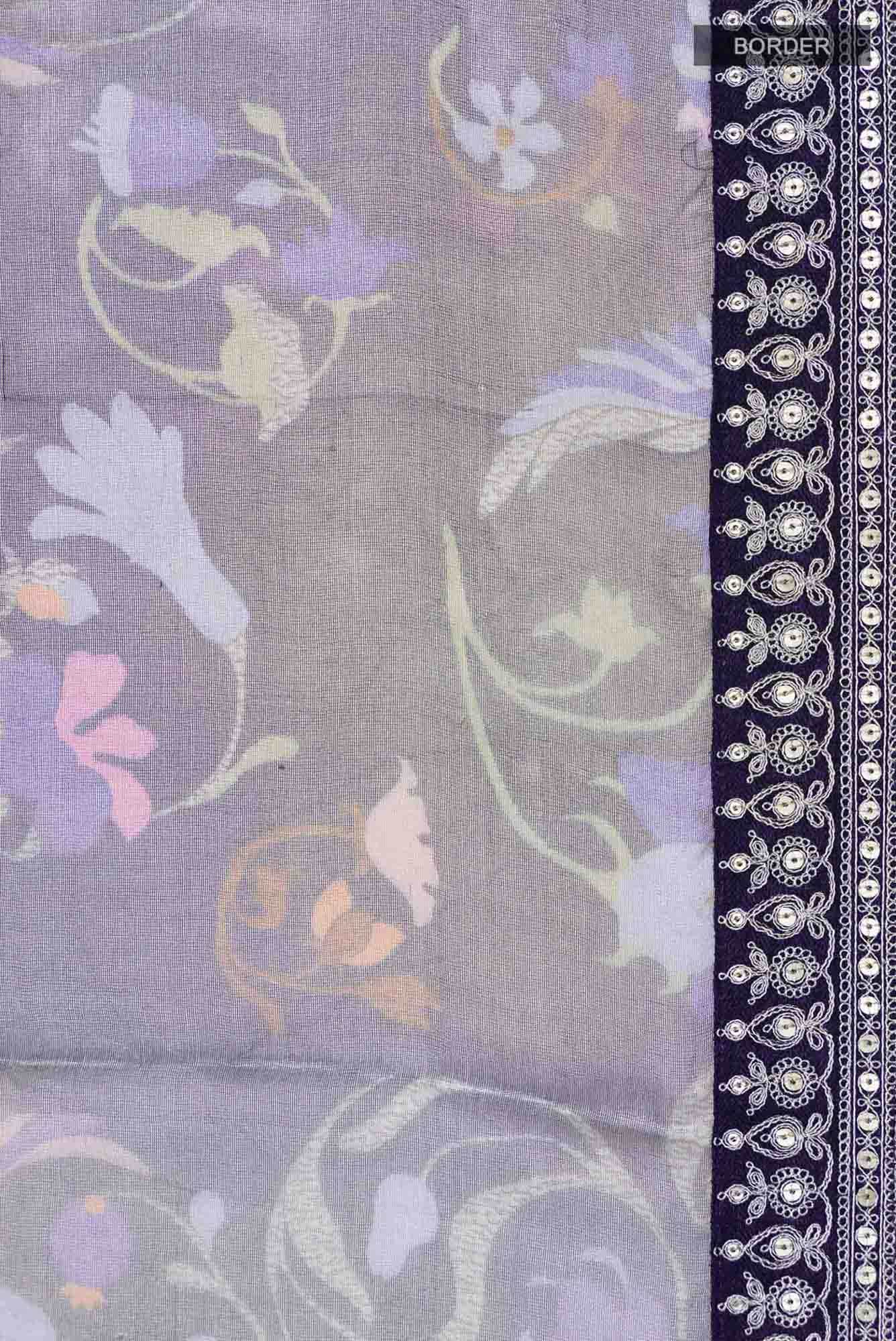 Navy Blue with Silver Dual Tone Organza Silk Saree - Image 5